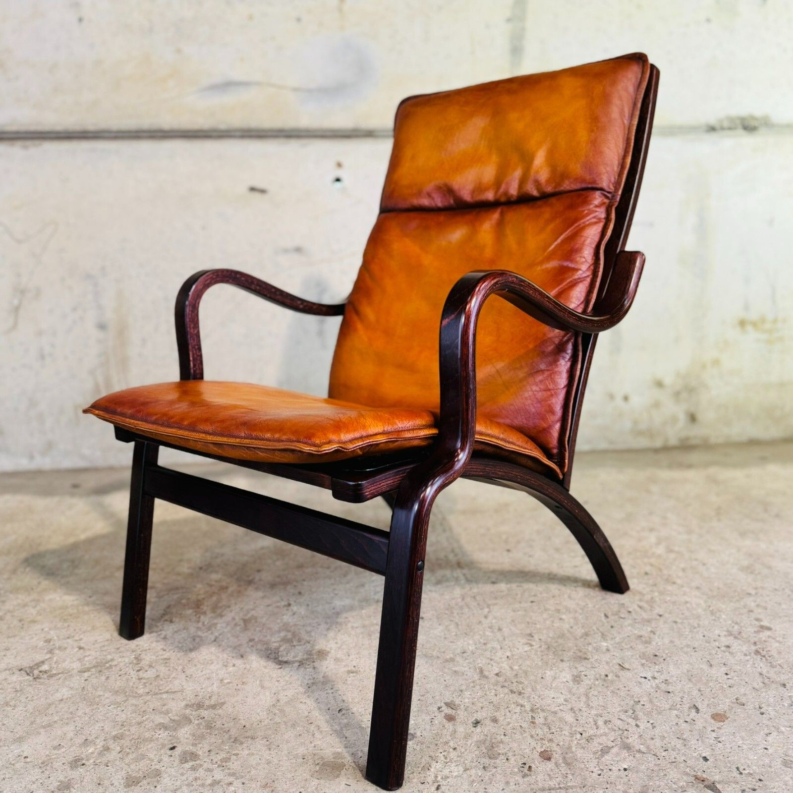 Vintage Stouby Danish His & Hers Bentwood Light Tan Leather Chairs #A521 photo vinterior