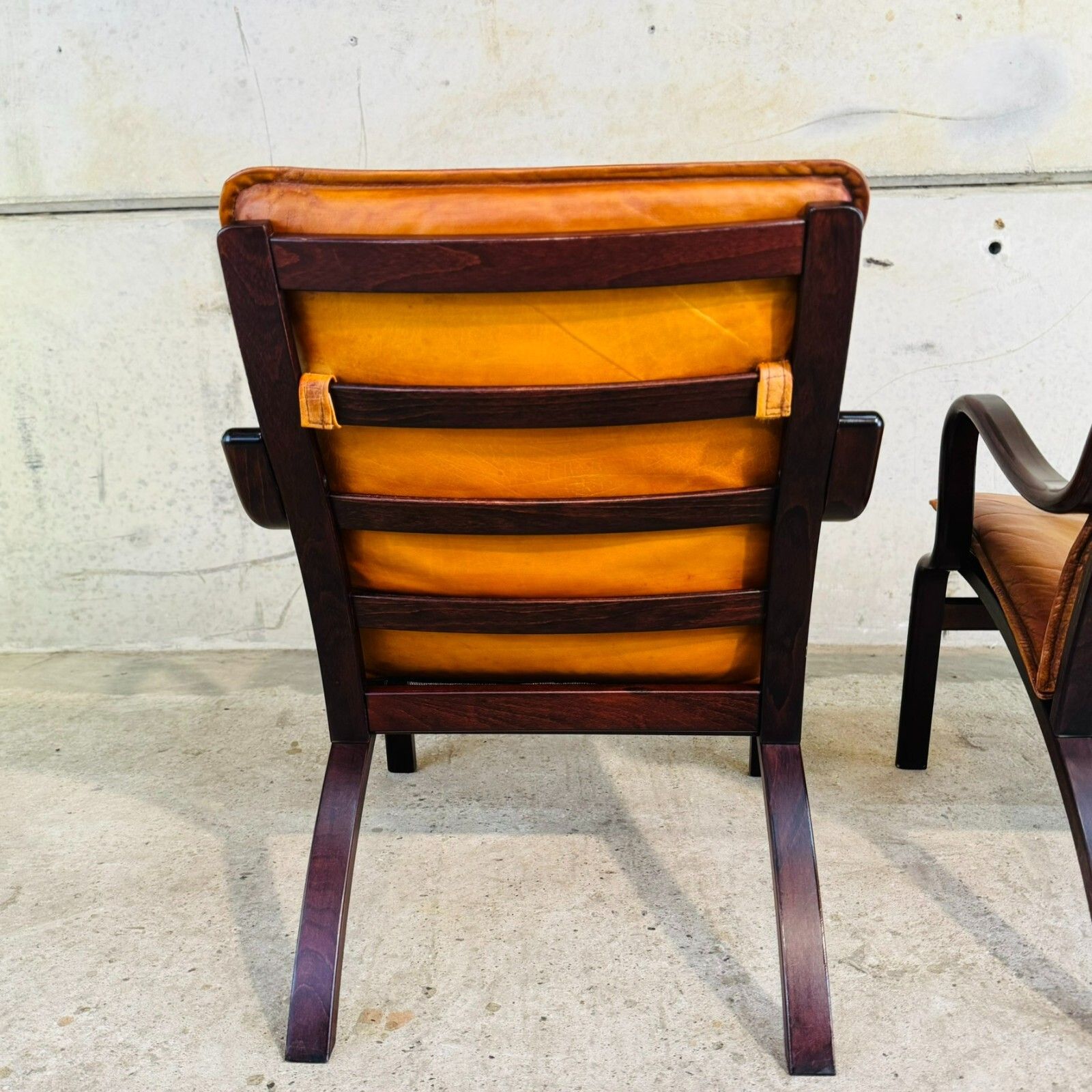 photo for sale Vintage Stouby Danish His & Hers Bentwood Light Tan Leather Chairs #A521