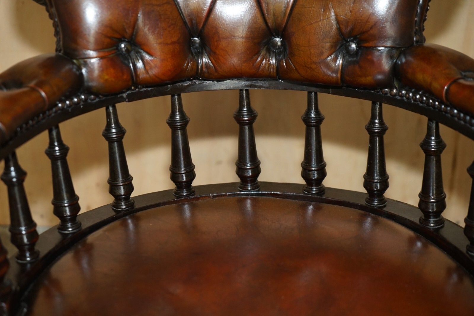 photo furniture Antique Victorian Fully Restored Brown Leather Chesterfield Captains Chair