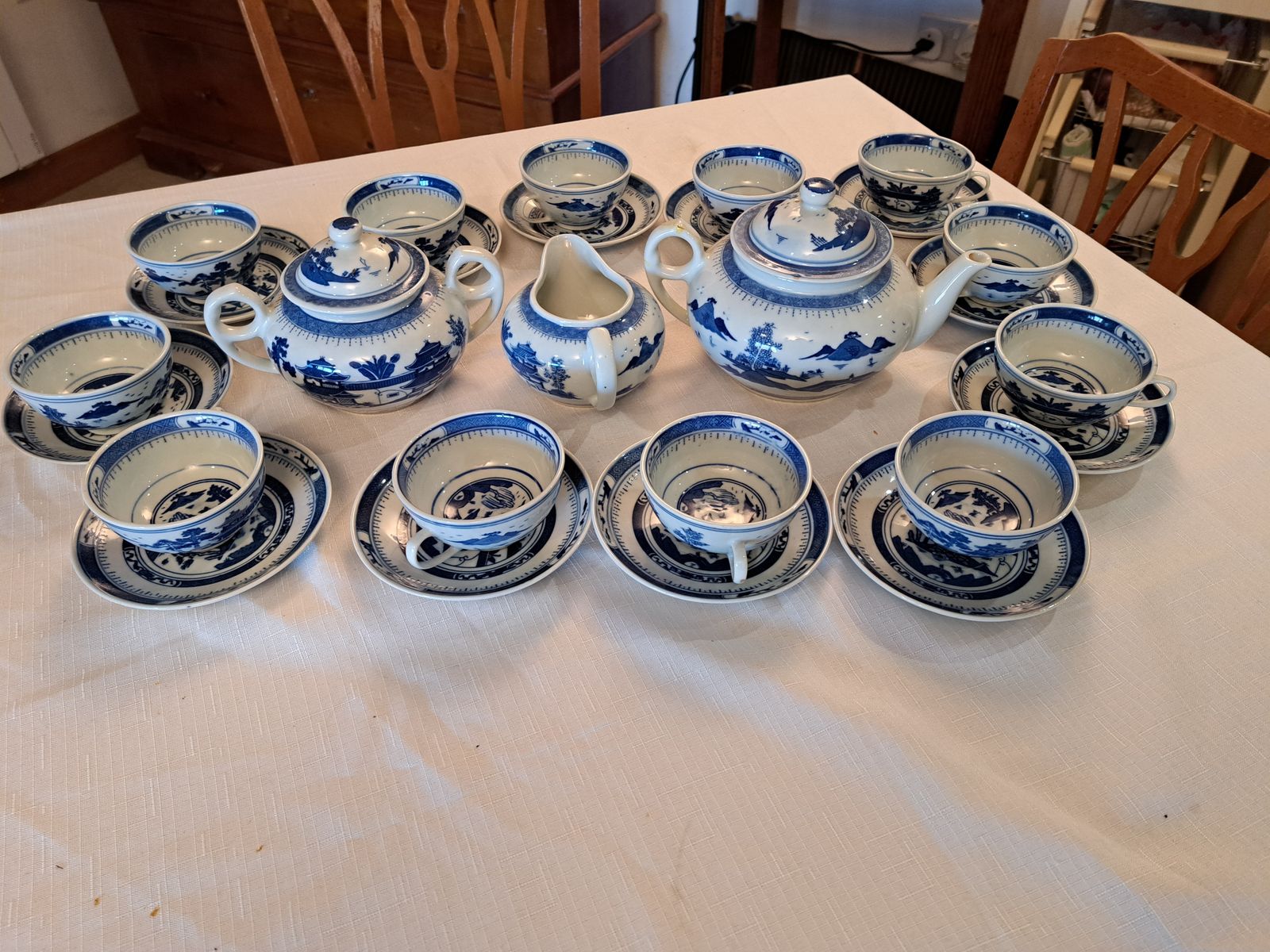 Porcelain Tea Serving For 12 Guests China Blue On White Set Of 29 Pieces