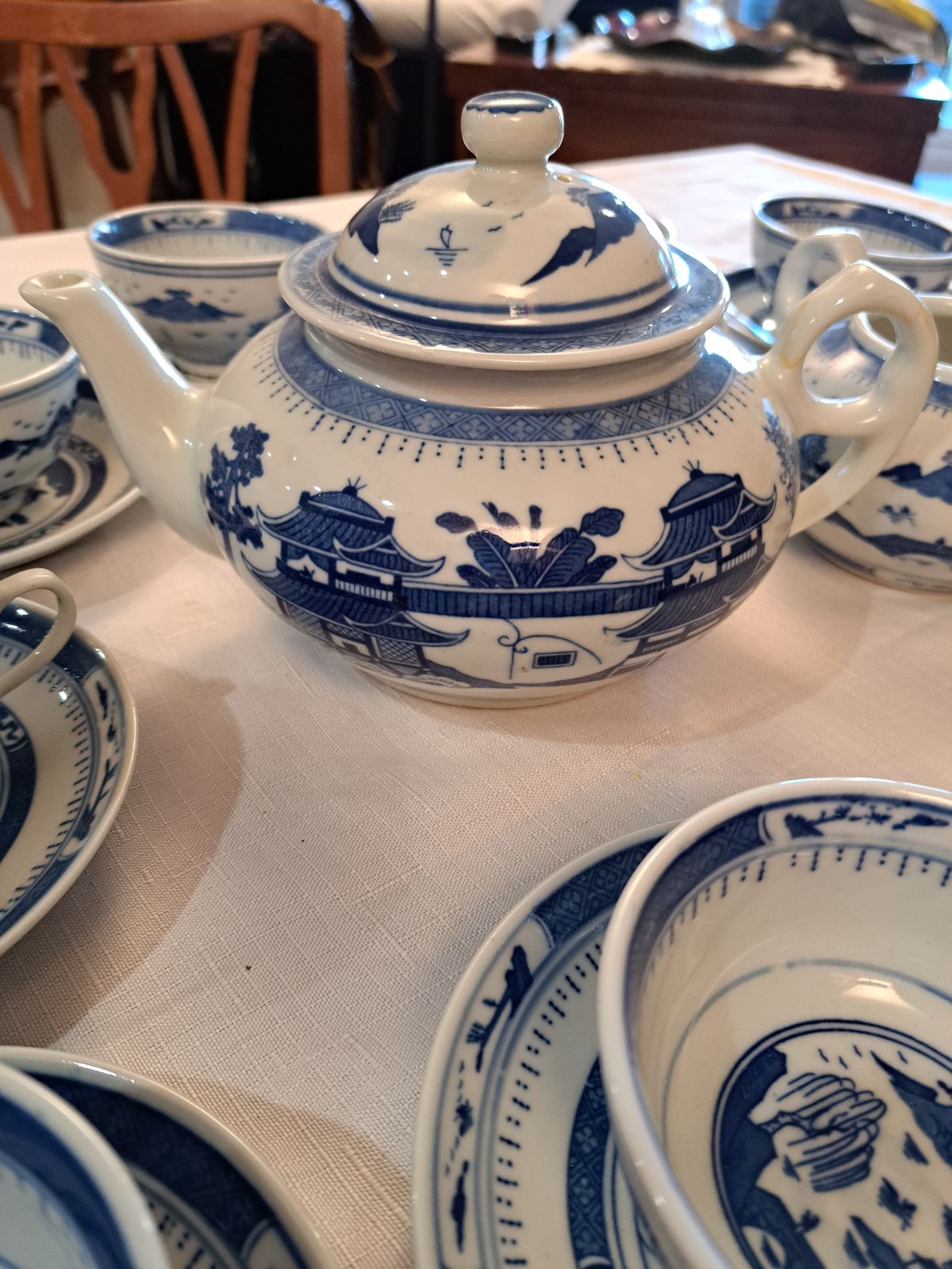 Porcelain Tea Serving For 12 Guests China Blue On White Set Of 29 Pieces photo for sale