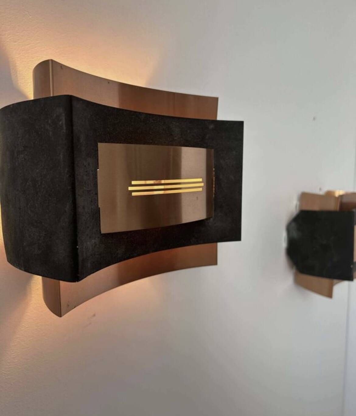 photo furniture Pair Of Vintage Wall Lights, Matte Black Metal And Copper, Netherlands 1960s
