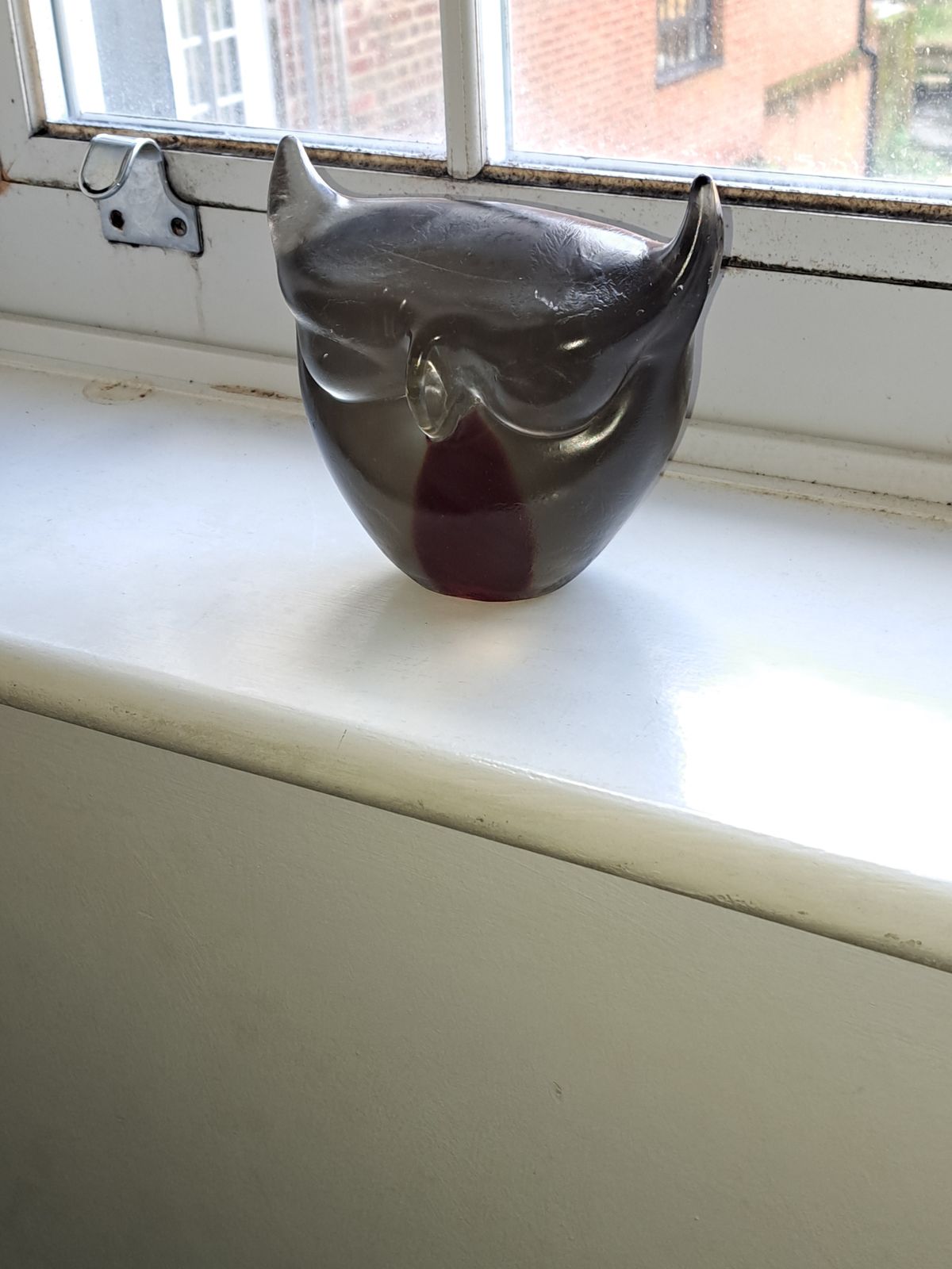Seguso Venice Sommerso Glass By Flavio Poli Very Rare Owl With Submerged Red Heart photo vinterior