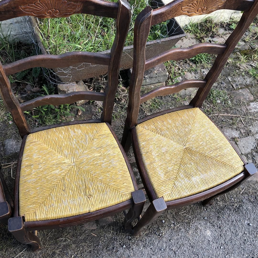 photo furniture Set Of Six Vintage French Ladderback Rush Seated Dining Chairs