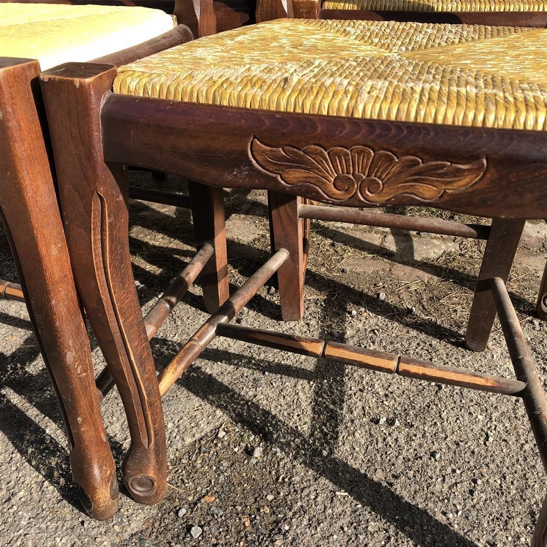 250.0 Set Of Six Vintage French Ladderback Rush Seated Dining Chairs photo