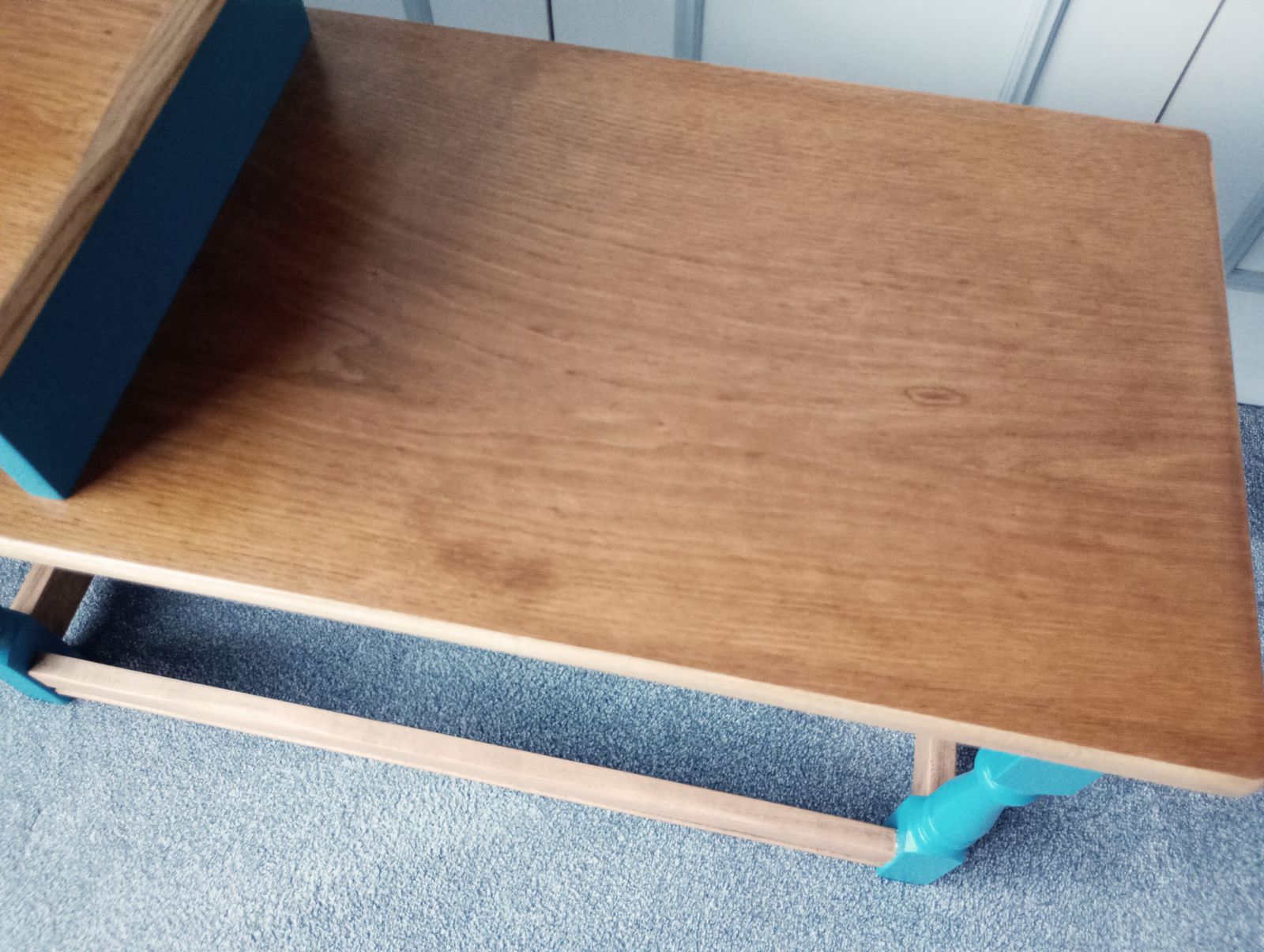 Upcycled Telephone Seat In Oak And Teal Paint With Custom Cushion photo Furniture