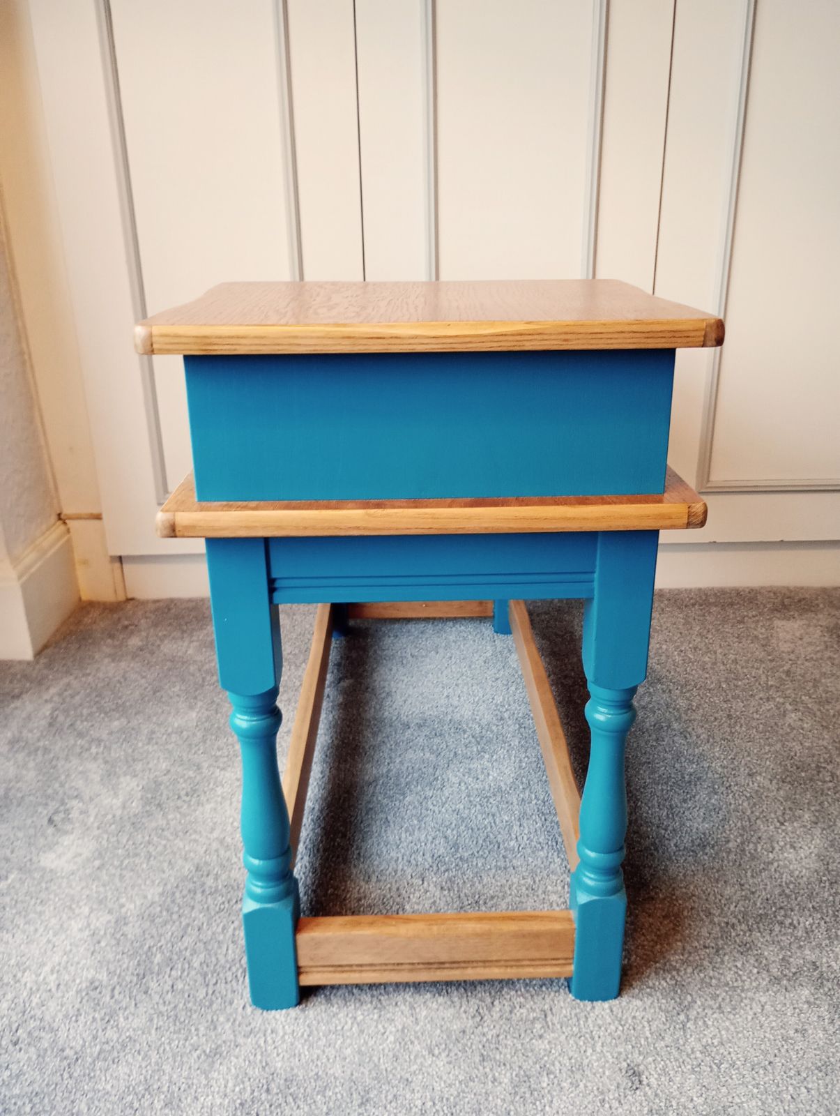 Upcycled Telephone Seat In Oak And Teal Paint With Custom Cushion photo 90.0