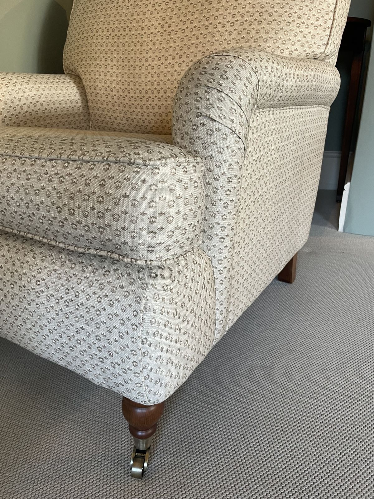 George Smith Style Armchair Professionally Upholstered In Warner House Fabric. photo 1750.0