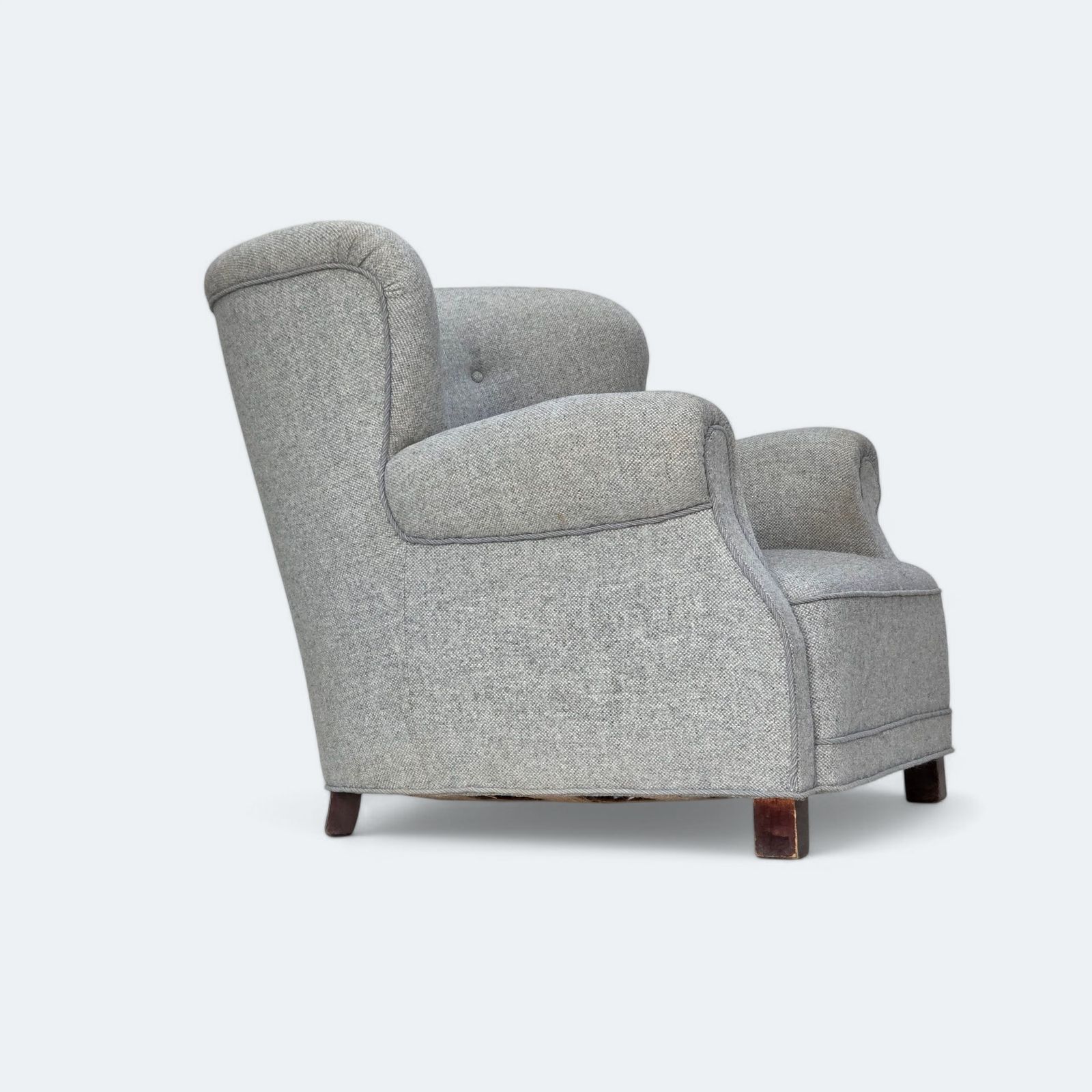 1950s, Danish Relax Chair By Fritz Hansen, Model 1518, Grey Furniture Wool Fabric.