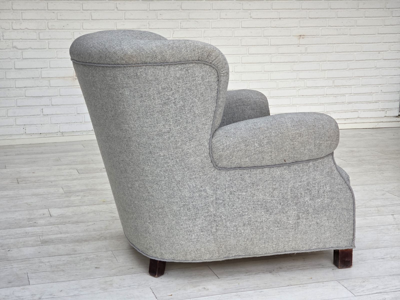 Furniture 1950s, Danish Relax Chair By Fritz Hansen, Model 1518, Grey Furniture Wool Fabric. photo
