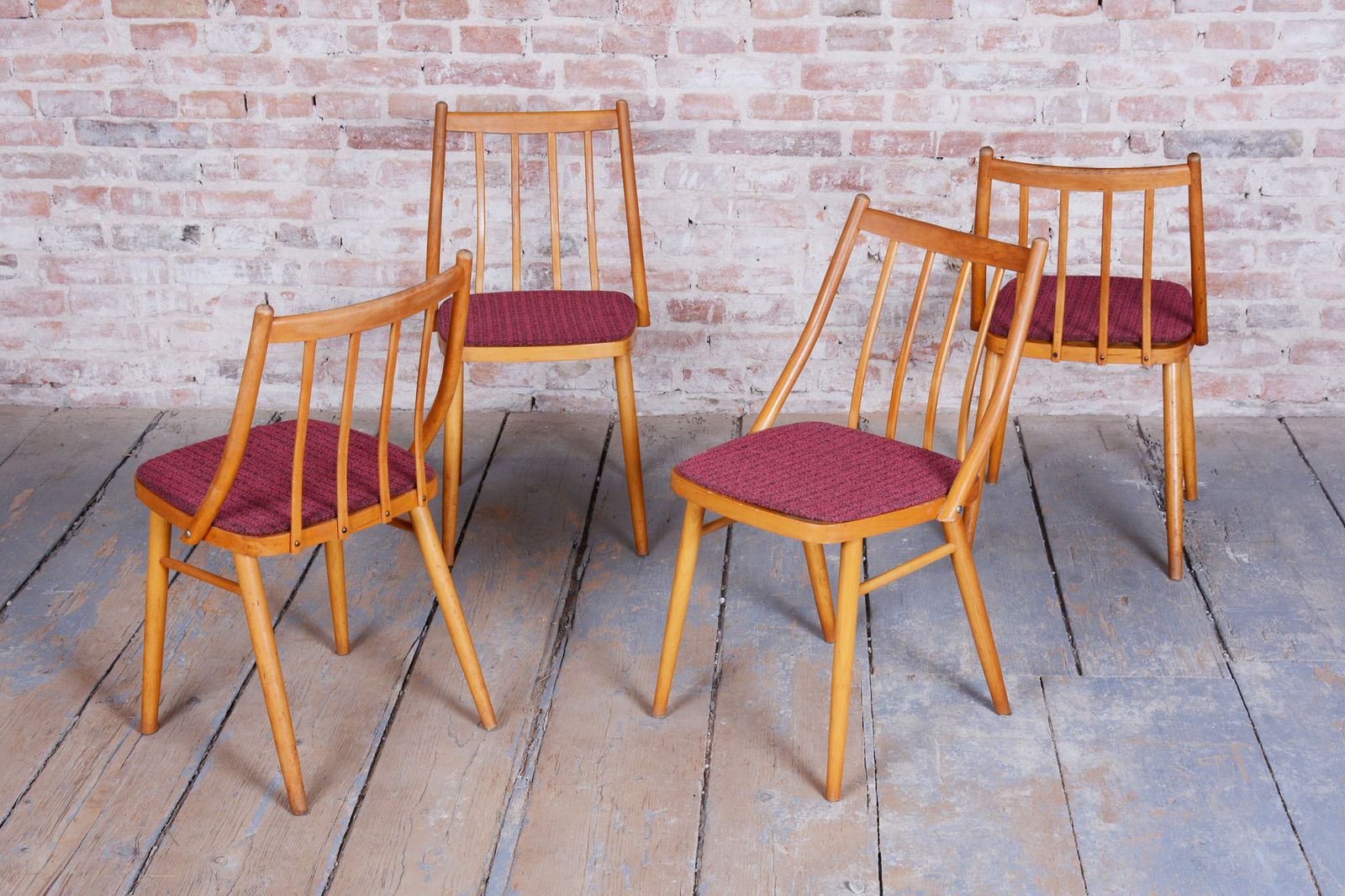 Set Of Four Original Mid Century Chairs, By Antonín šuman, Beech, Czech, 1960s photo furniture