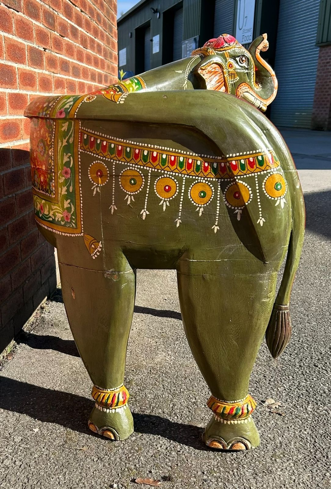 Carnival Vintage Unique Indian Hand Painted Folk Art Large Elephant Bench Seat photo 350.0