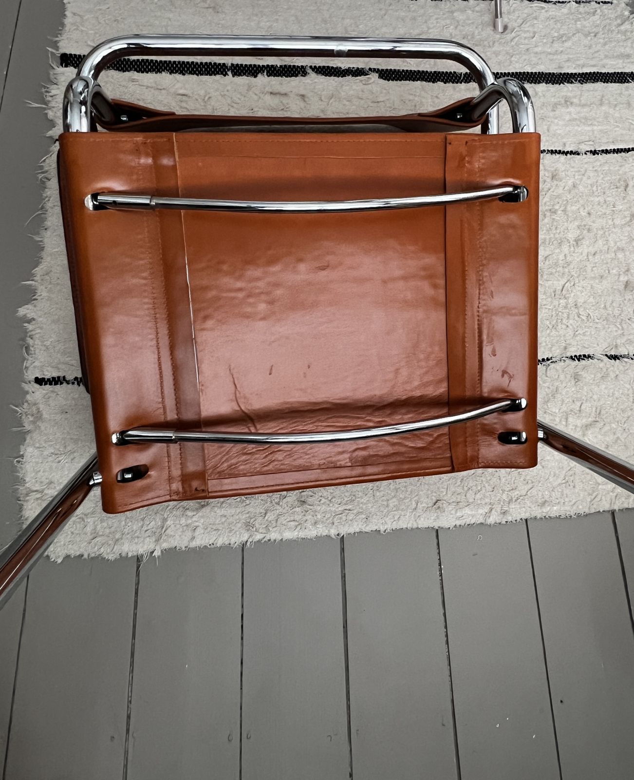 Bauhaus Style Tan Leather, Chrome Cantilever Office Chair photo for sale