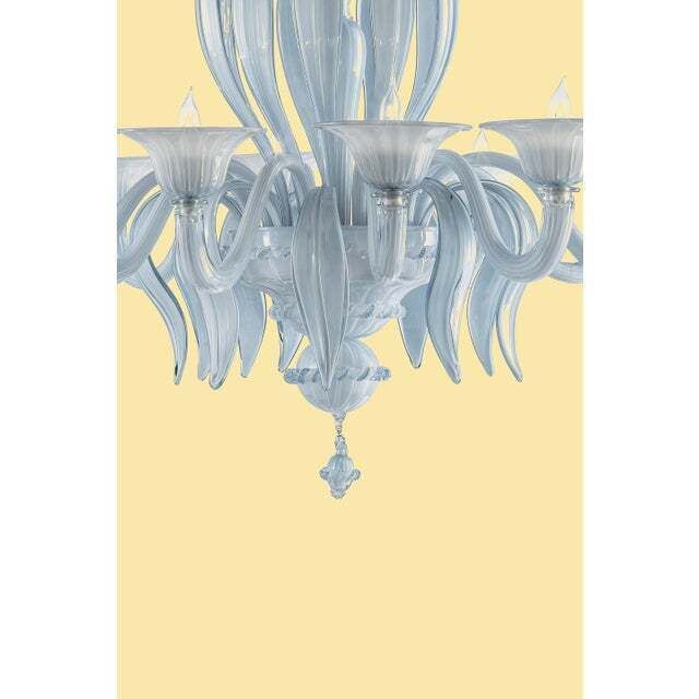 .Mid Century Modern Venetian Azure Style Murano Glass Chandelier photo furniture