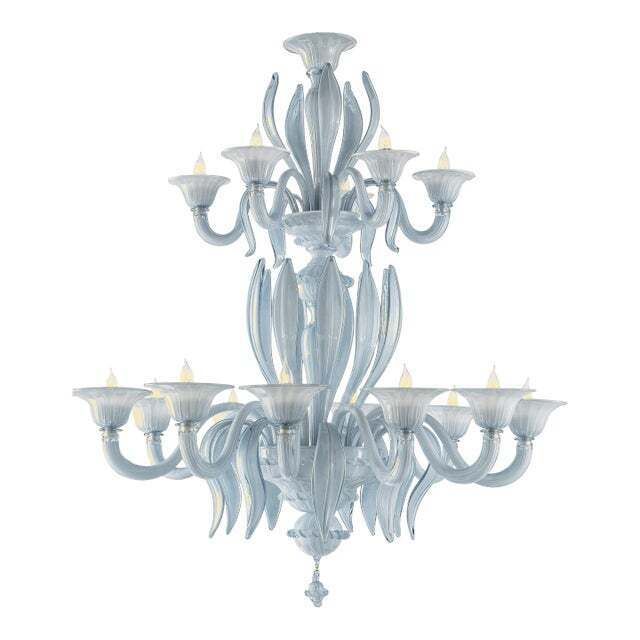 .Mid Century Modern Venetian Azure Style Murano Glass Chandelier