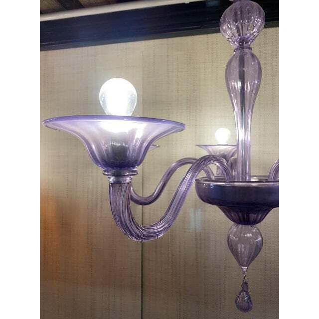 Italian Handmade Murano Style Glass Chandelier In Light Violet photo vinterior
