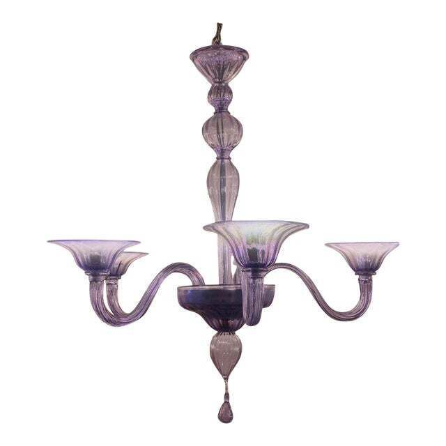 Italian Handmade Murano Style Glass Chandelier In Light Violet