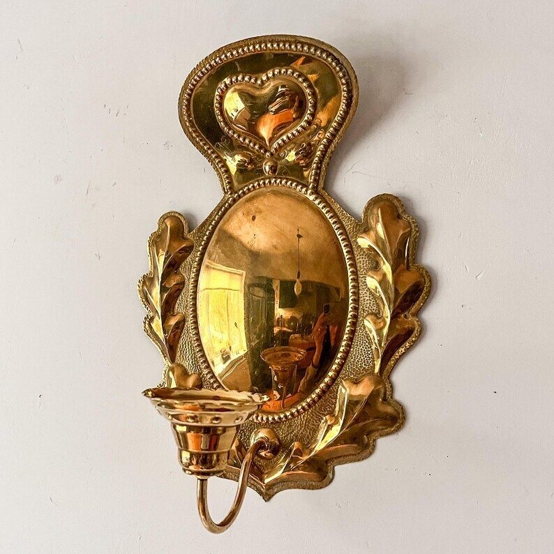 A Pair Of Swedish Brass Heart Candle Sconces photo for sale