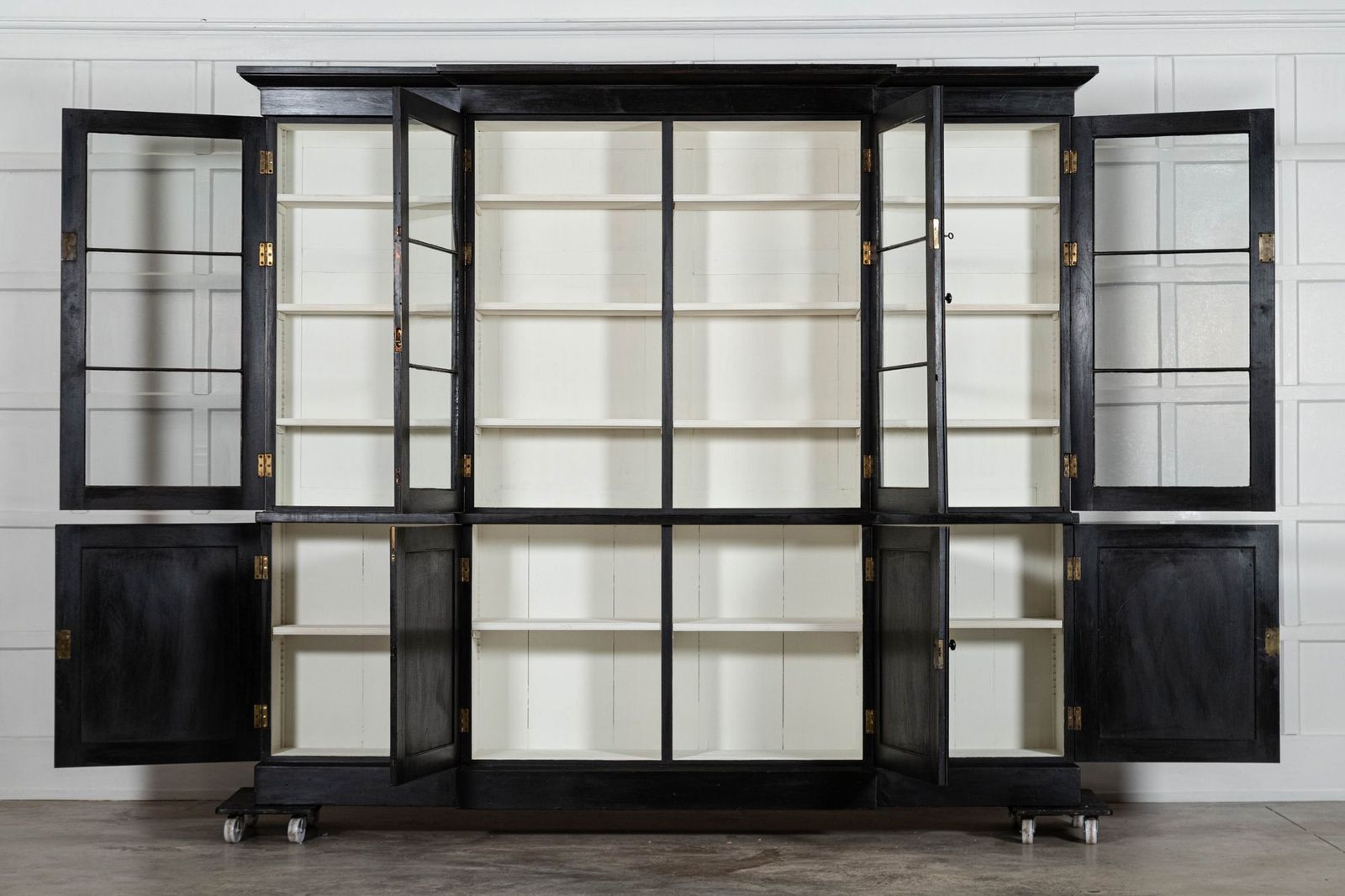 Monumental 19thc English Ebonised Mahogany Glazed Breakfront Bookcase photo furniture