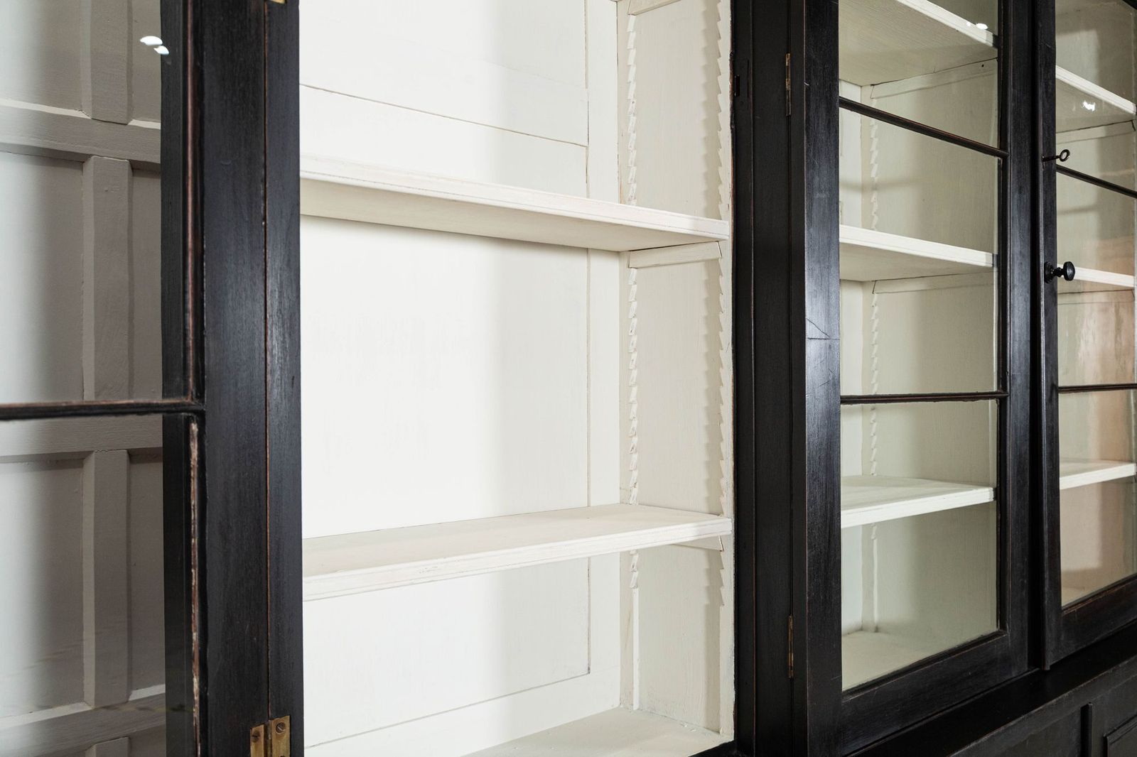 photo buy Monumental 19thc English Ebonised Mahogany Glazed Breakfront Bookcase