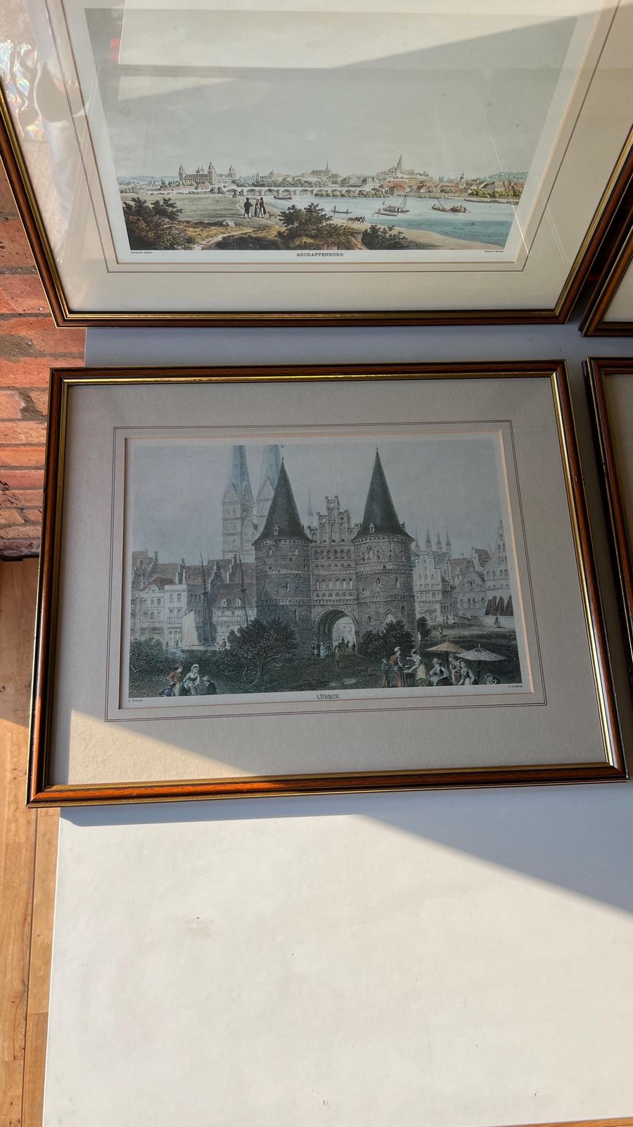 Set Of Four Mid Century Framed Pictures Of Antique German City Etchings photo furniture