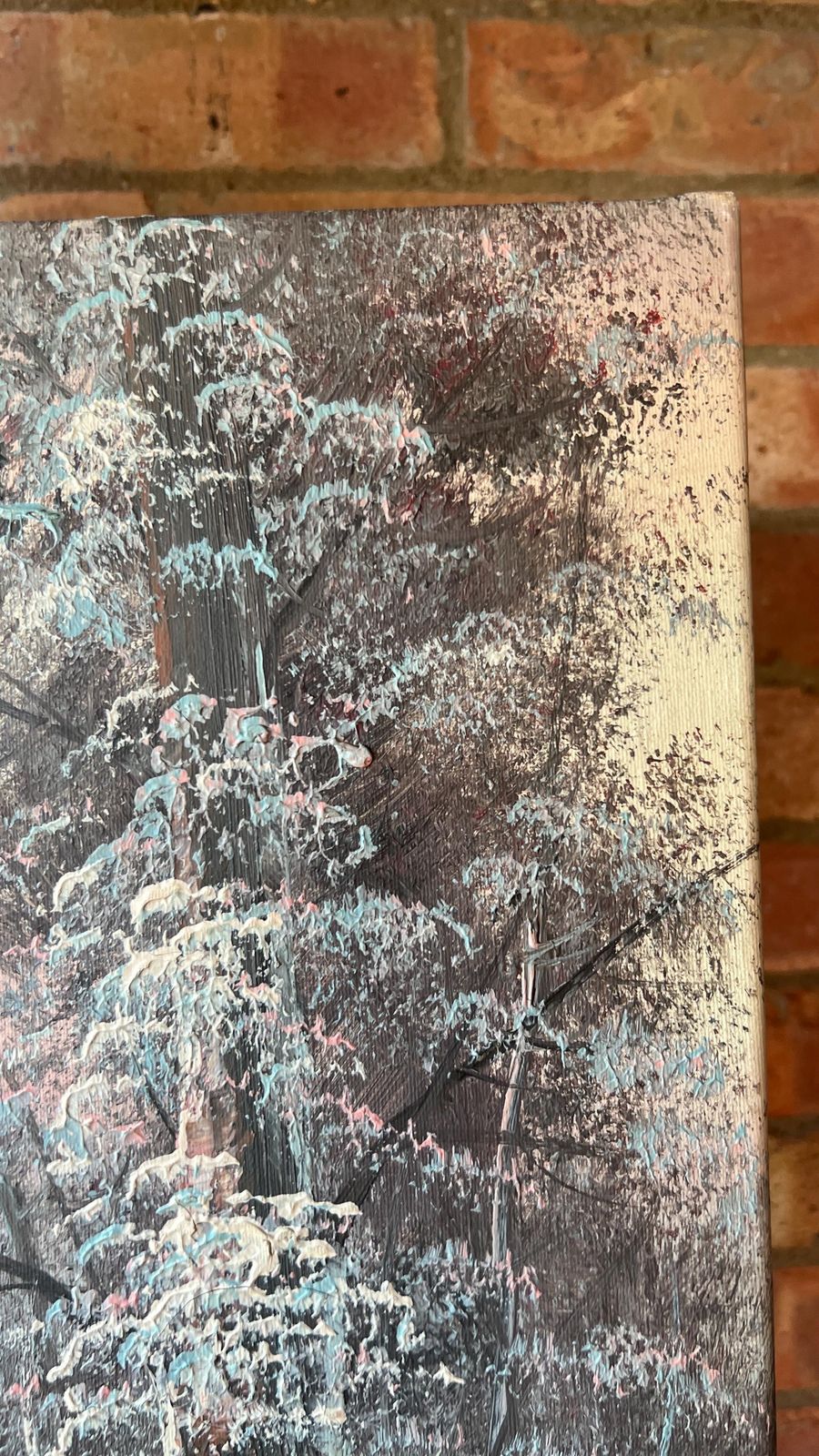 Signed Oil Painting – Serene Winter Landscape With Snow Covered Trees And Cabin photo Art