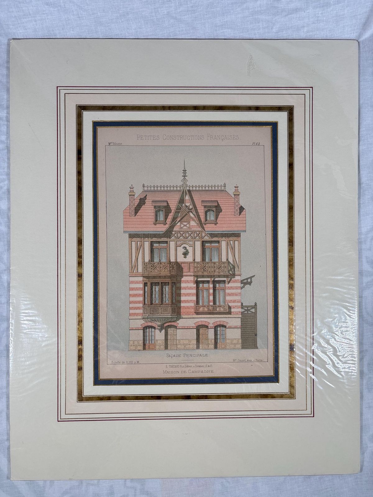 Antique Chromolithograph Of Parisian Townhouse, Circa 1880 – Original Architectural Drawing In Rich Colours photo furniture
