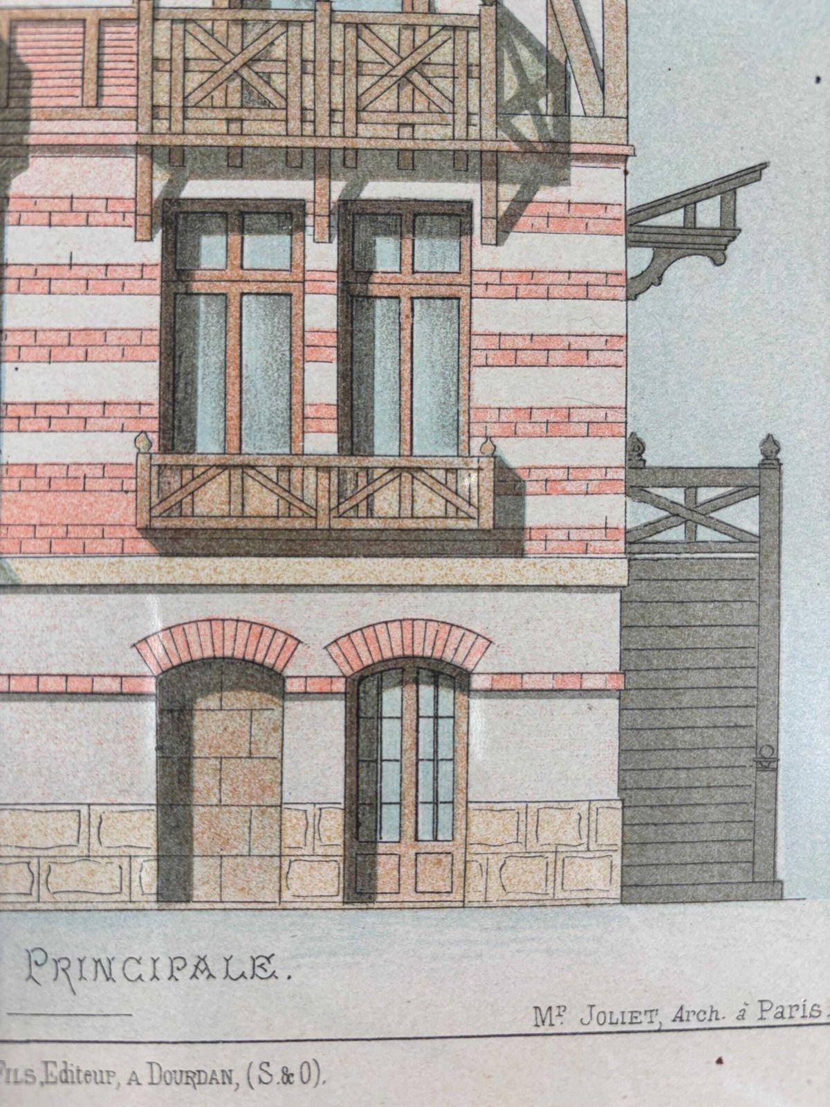 Antique Chromolithograph Of Parisian Townhouse, Circa 1880 – Original Architectural Drawing In Rich Colours photo 222.0