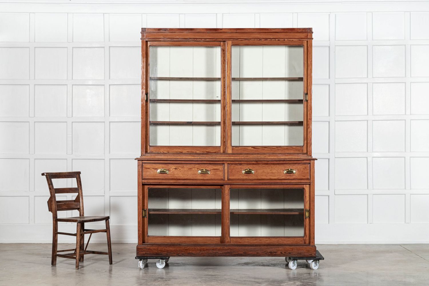 Large 19thc English Glazed Pine Haberdashery Cabinet photo 5348.0