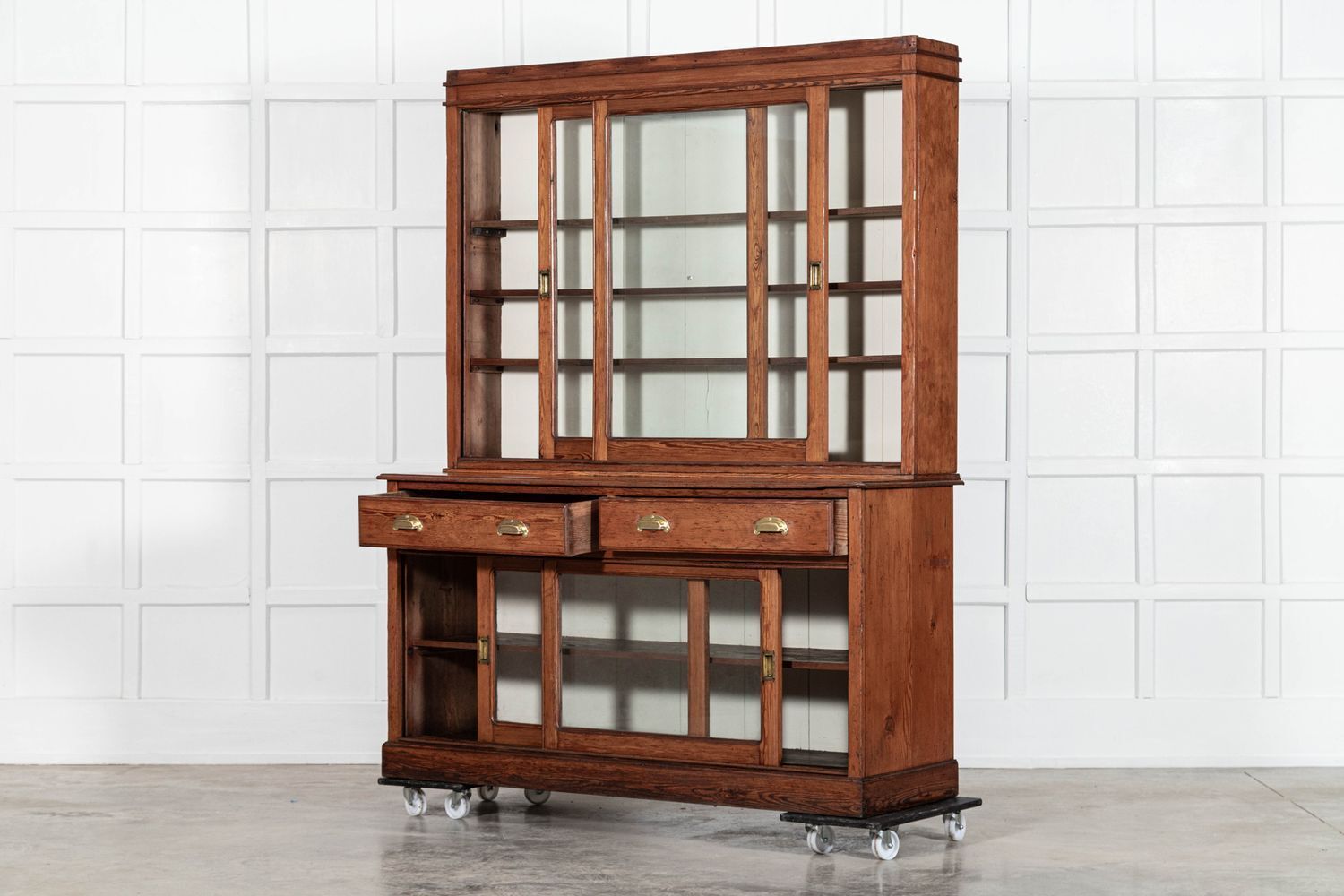 Large 19thc English Glazed Pine Haberdashery Cabinet photo buy