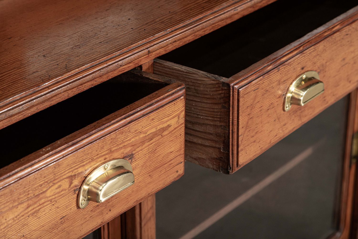 photo for sale Large 19thc English Glazed Pine Haberdashery Cabinet