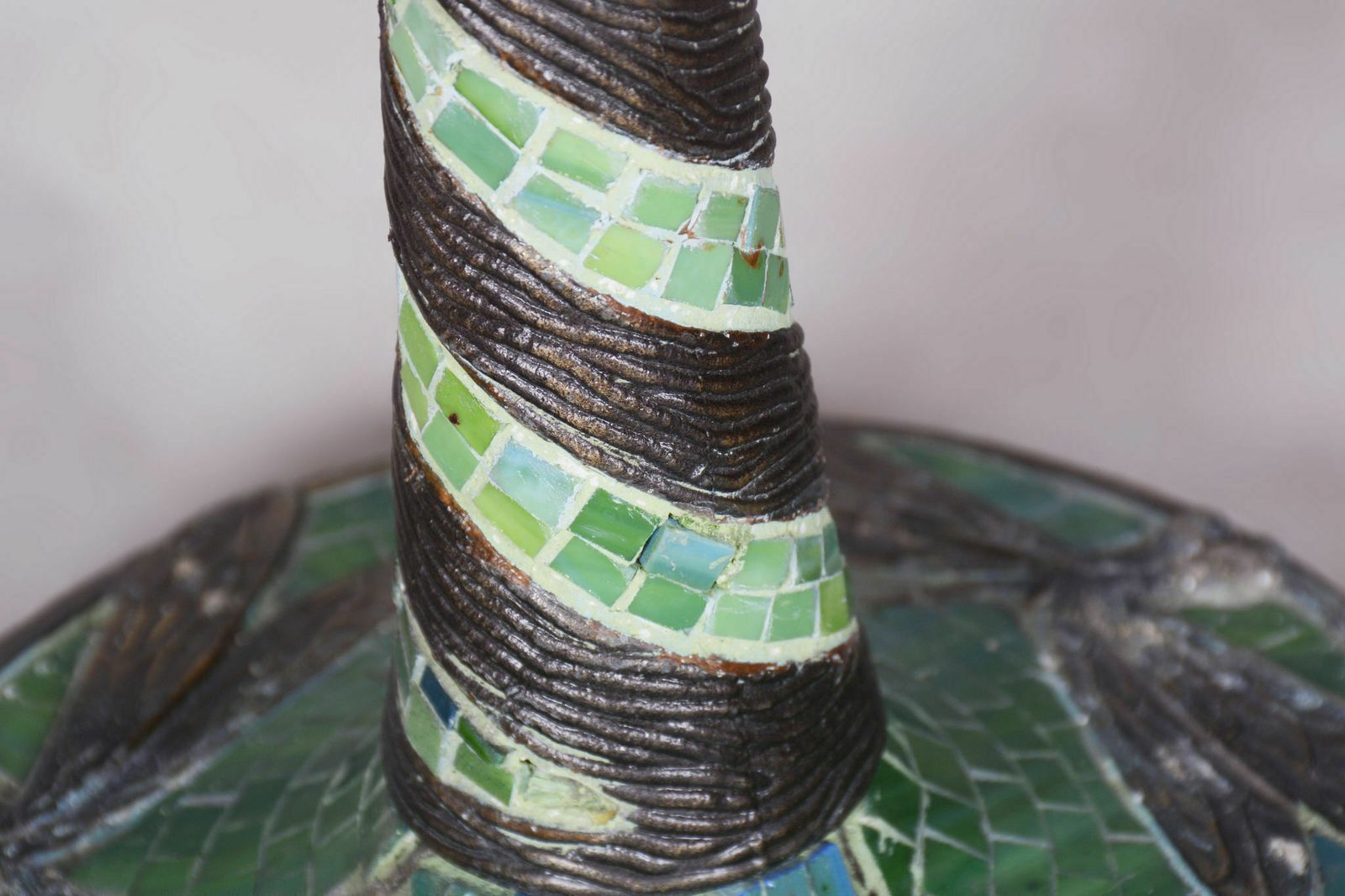 Original Art Deco Table Lamp, Enameled Bronze, Glass Shade, France, 1970s photo for sale