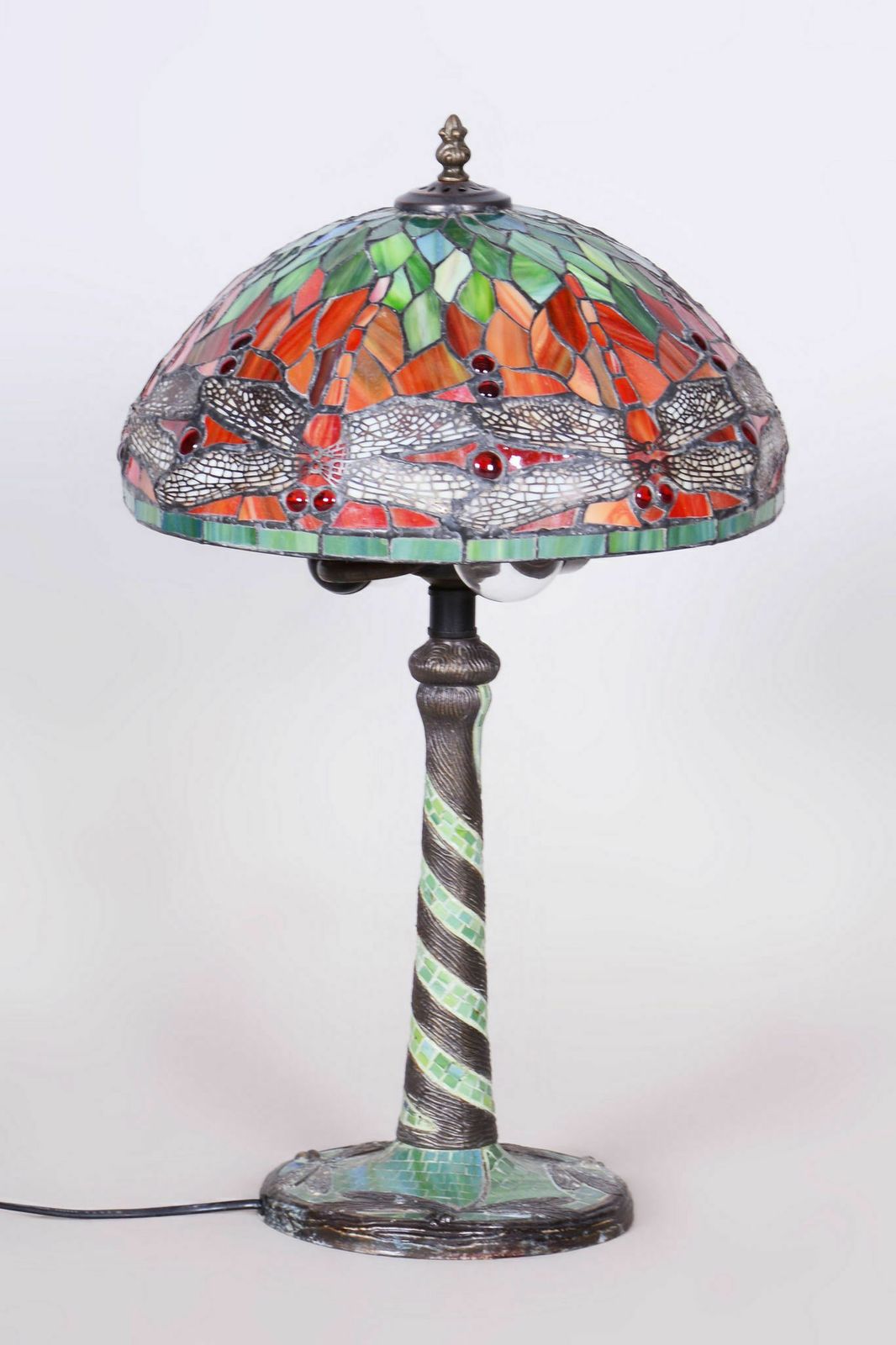 Original Art Deco Table Lamp, Enameled Bronze, Glass Shade, France, 1970s photo 650.0