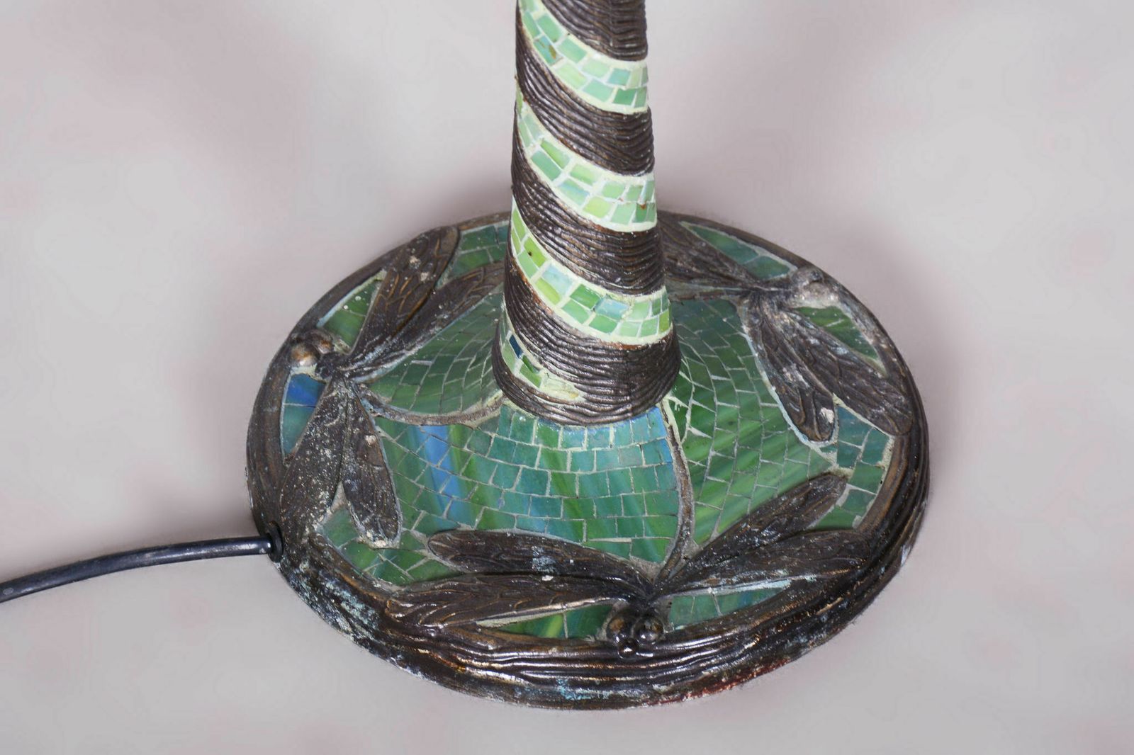 Original Art Deco Table Lamp, Enameled Bronze, Glass Shade, France, 1970s photo vinterior