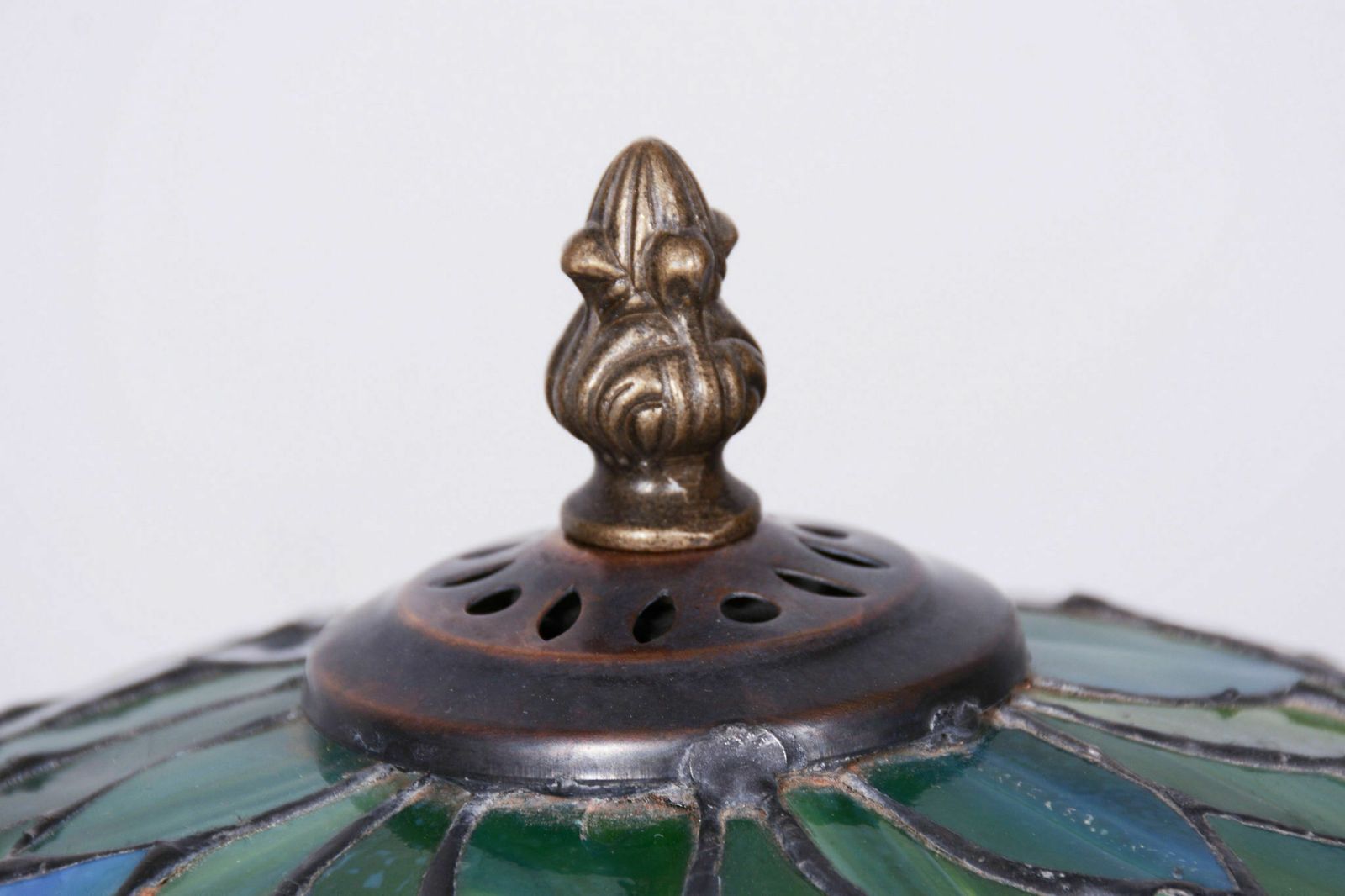 photo for sale Original Art Deco Table Lamp, Enameled Bronze, Glass Shade, France, 1970s