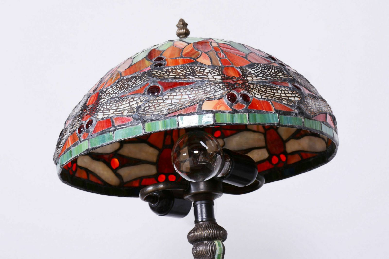 Lighting Original Art Deco Table Lamp, Enameled Bronze, Glass Shade, France, 1970s photo
