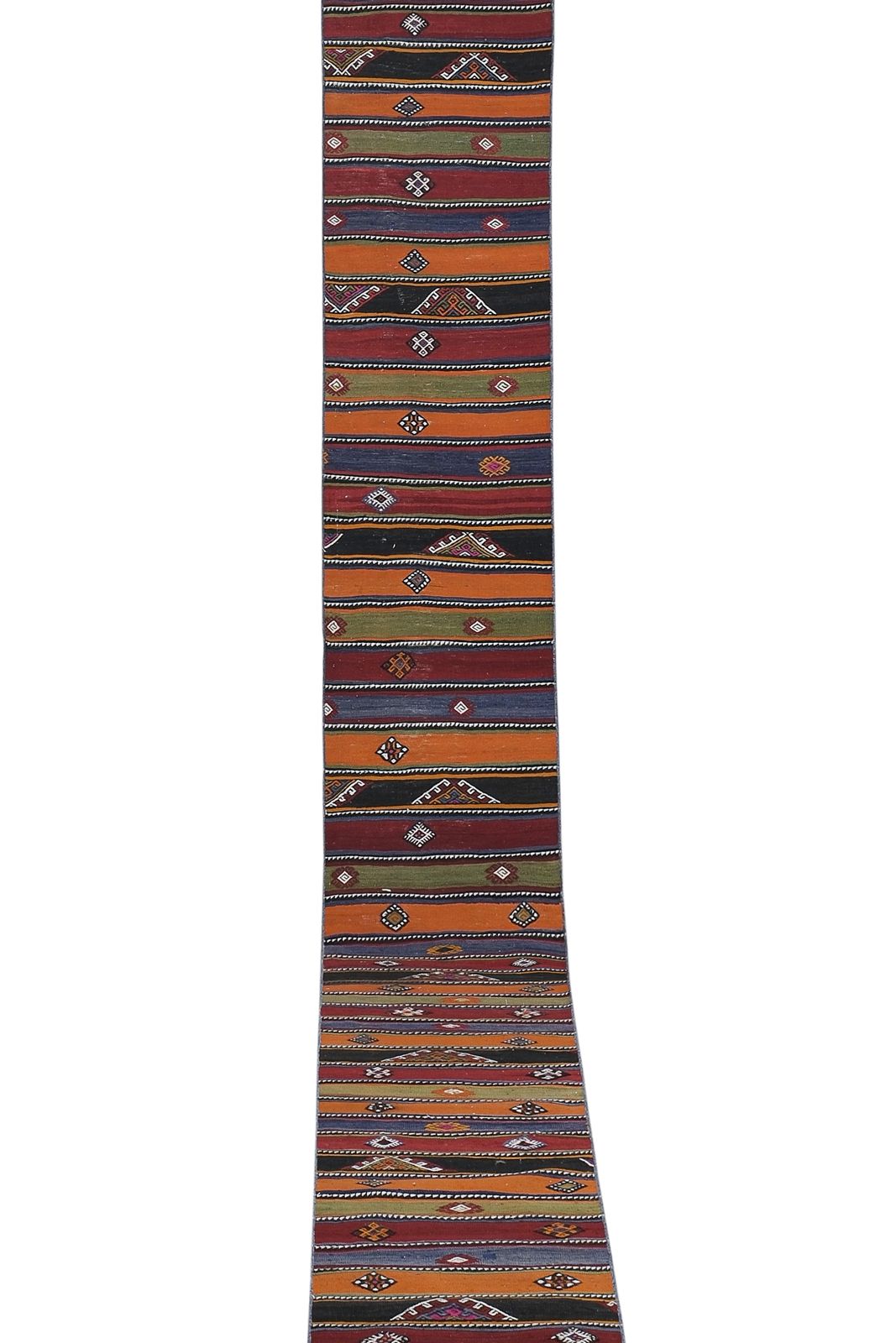 Made Of Natural Undyed Wool Early 20th Century Colorful Stair Kilim Runner 2'2'' X 19'4'' photo vinterior