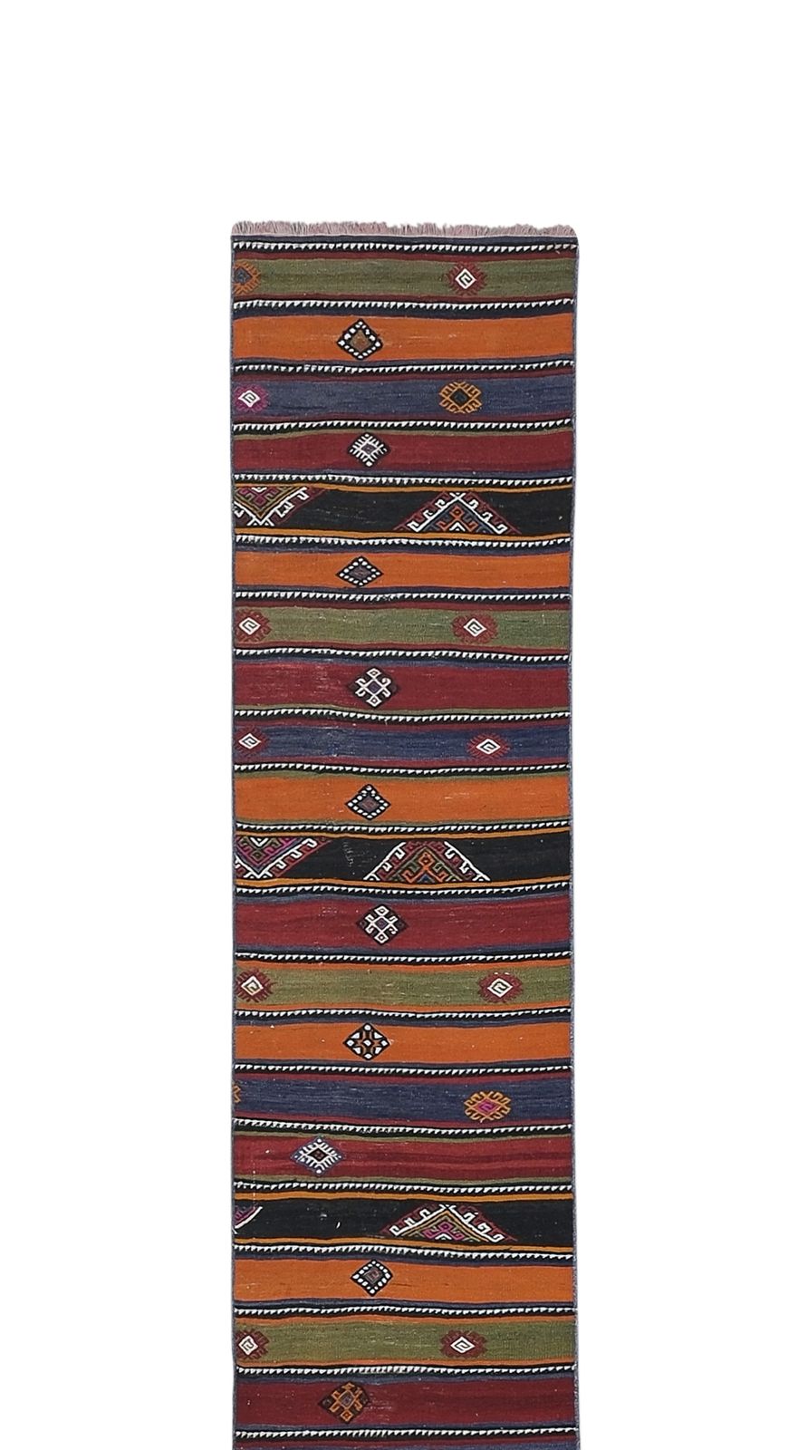 Made Of Natural Undyed Wool Early 20th Century Colorful Stair Kilim Runner 2'2'' X 19'4'' photo vintage