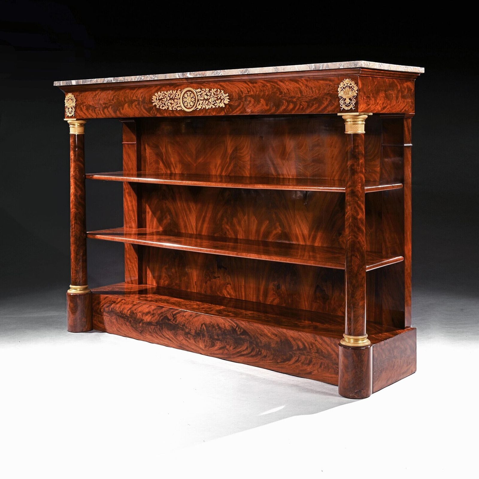 Grand French Empire Mahogany Gilt Bronze Mounted Console Table Of Extremely Large Scale