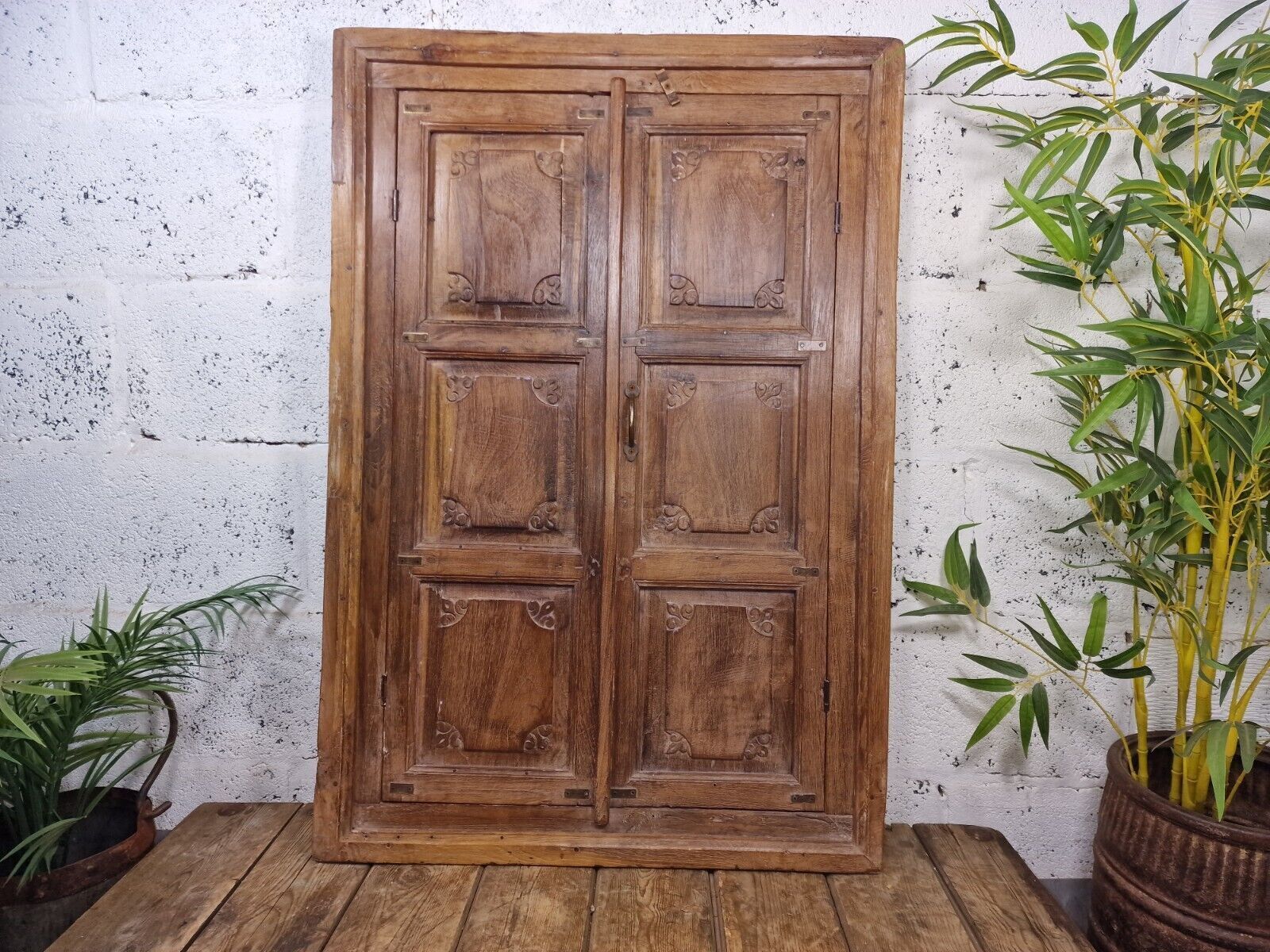 Large Antique Indian Colonial Solid Wooden Window Shutters Wall Garden Mirror photo furniture