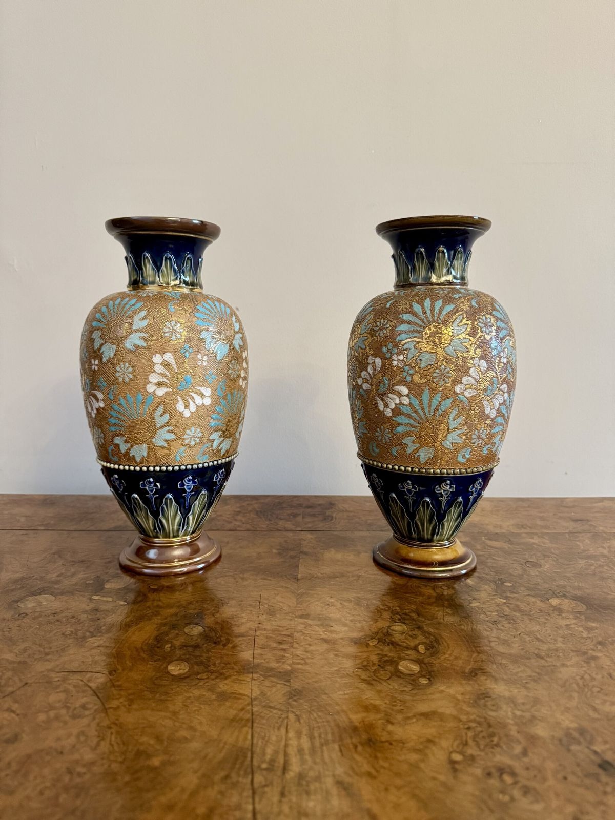 Stunning Quality Pair Of Antique Royal Doulton Vases