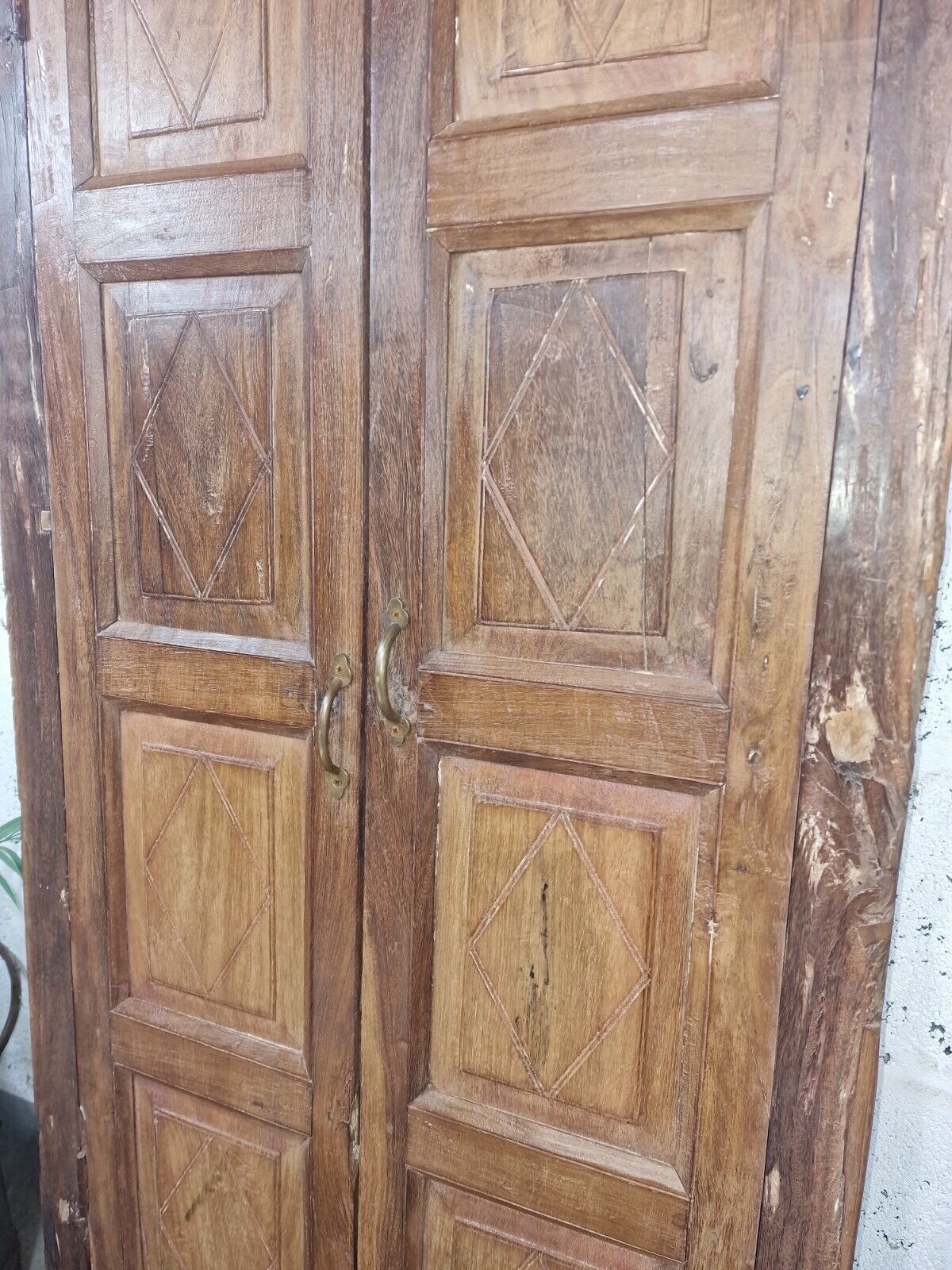 Large Antique Indian Colonial Solid Wooden Window Shutters Wall Garden Mirror photo 270.0