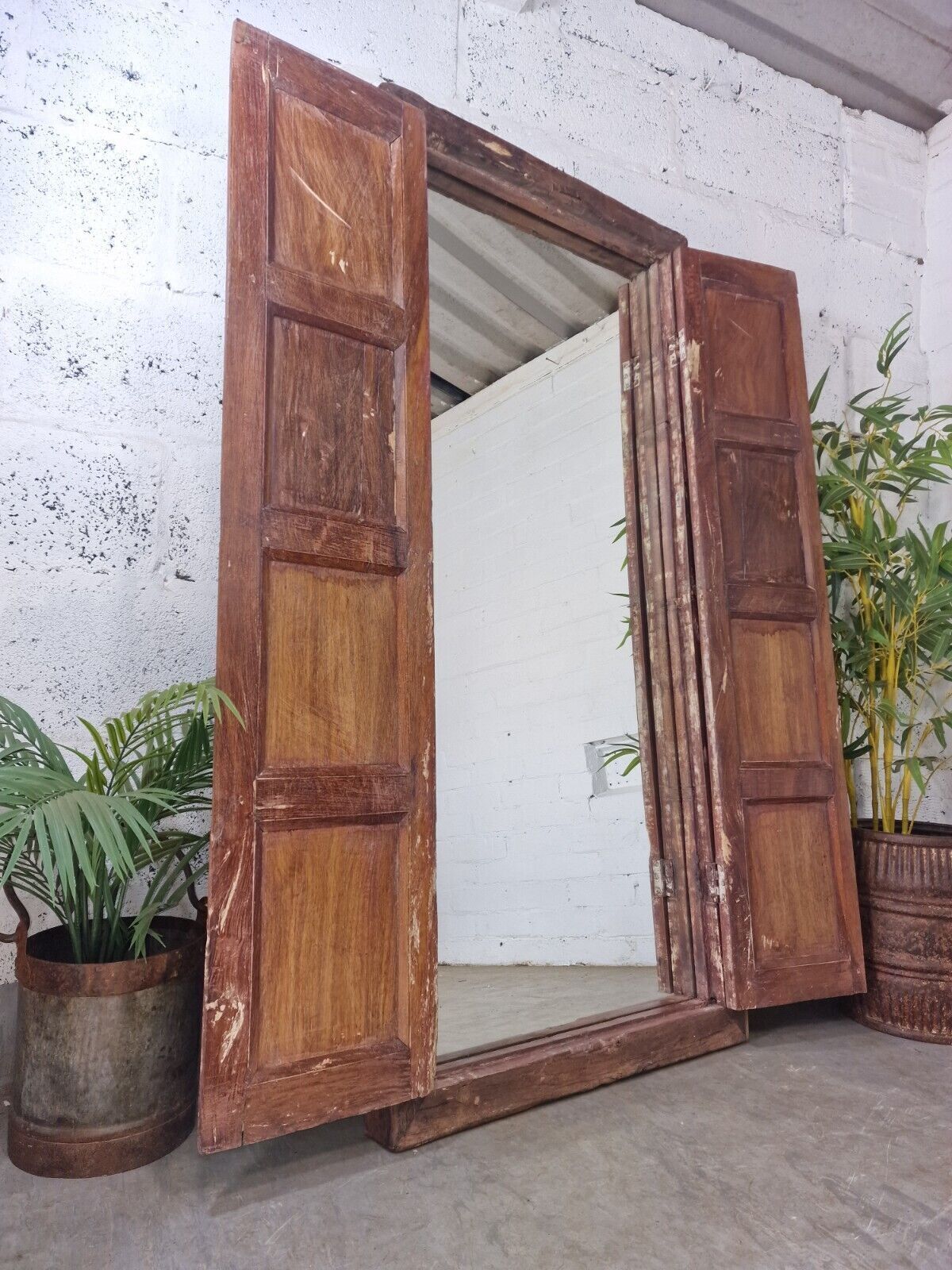Large Antique Indian Colonial Solid Wooden Window Shutters Wall Garden Mirror photo buy