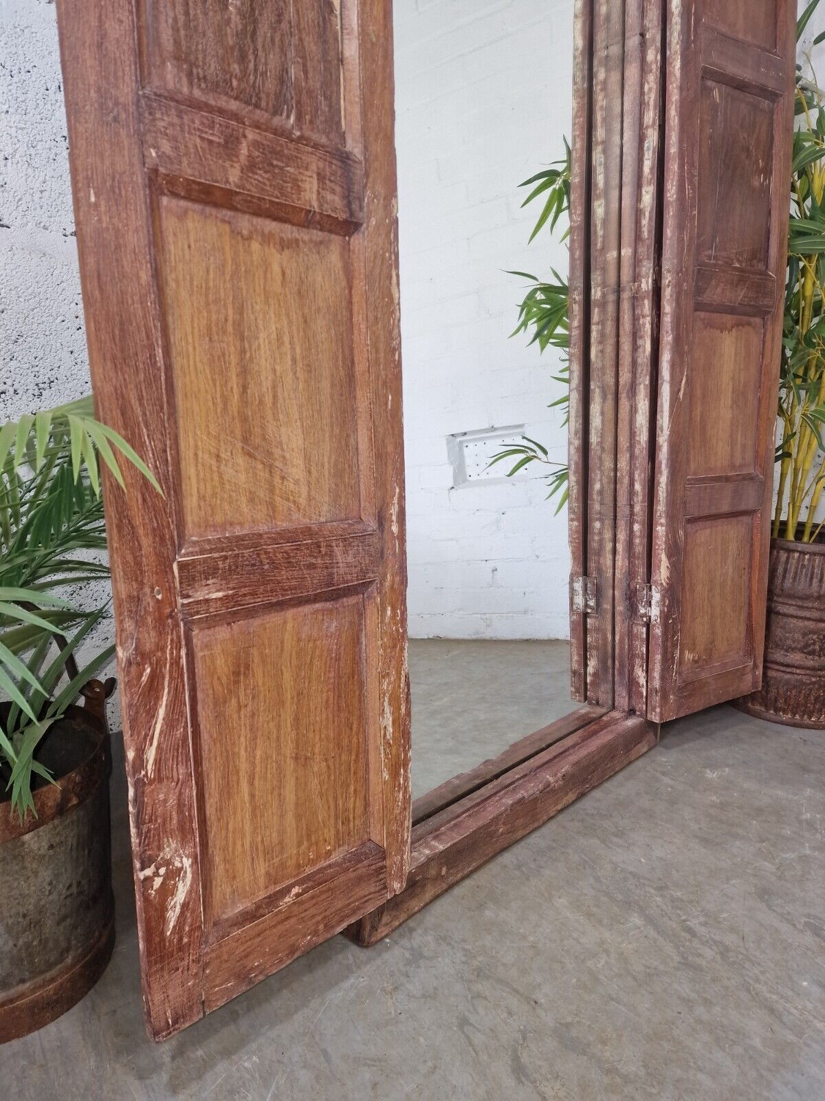 Large Antique Indian Colonial Solid Wooden Window Shutters Wall Garden Mirror photo vintage