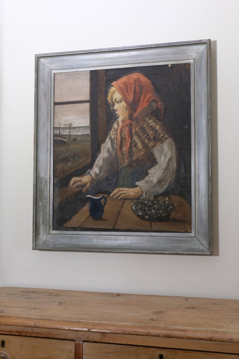 Oil On Canvas Study Of A Girl By Christian Aigens photo vinterior
