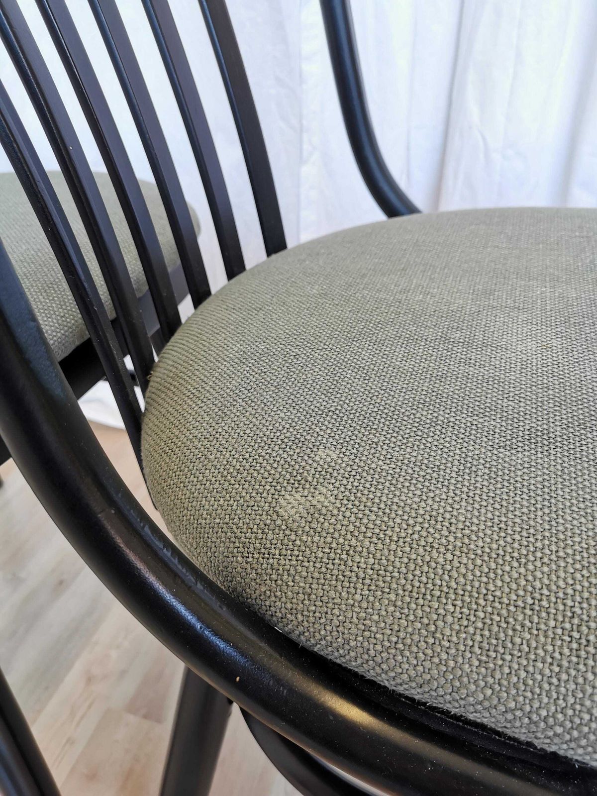 photo for sale 1 Of 4 Vintage Wooden Dine Chairs / 1980s Yugoslavia / Made In Ligna Style / Black Bentwood Mid Century Dining Chairs Gray Fabric Seat