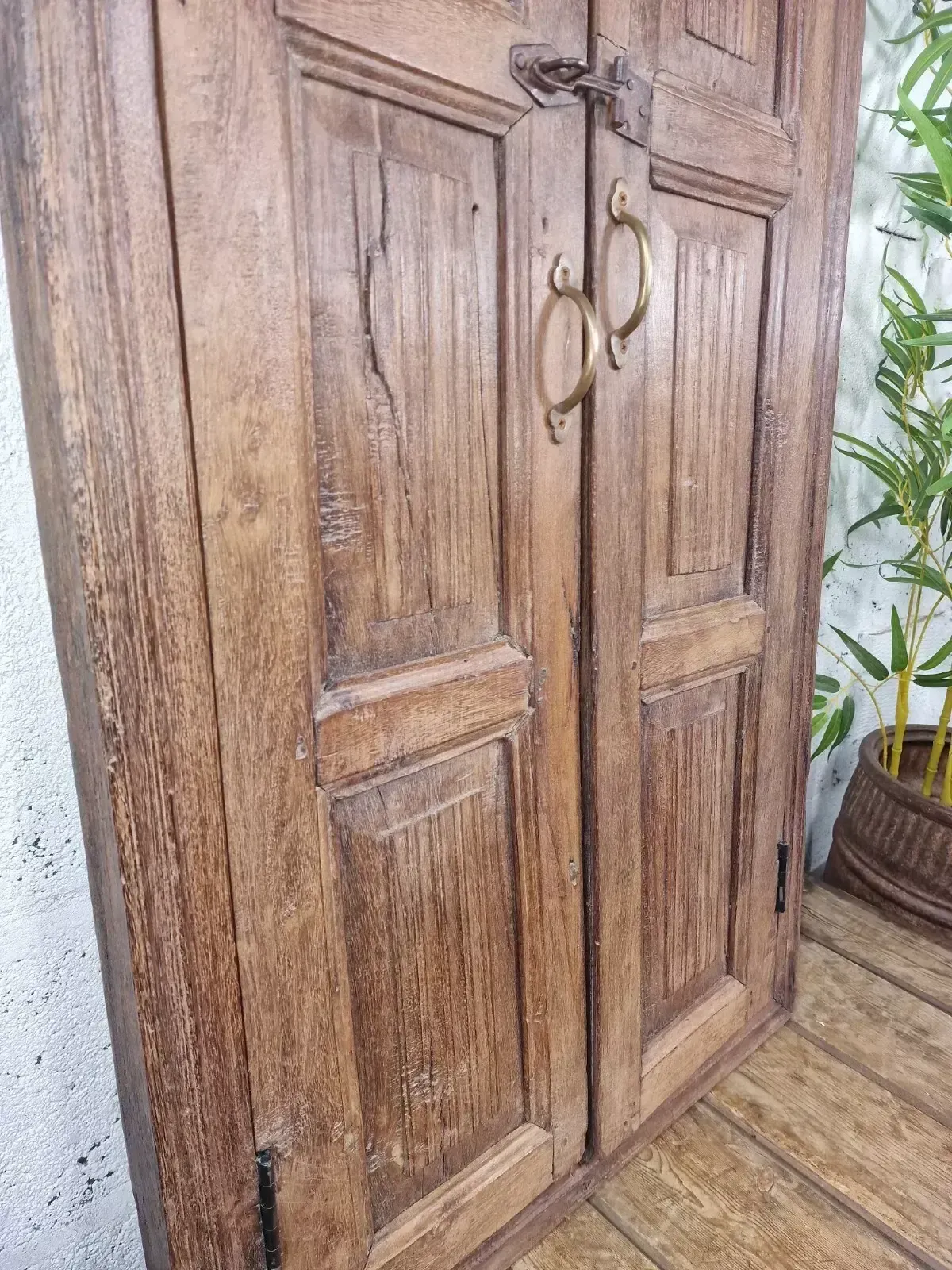 Large Antique Indian Colonial Solid Wooden Window Shutters Wall Garden Mirror photo 240.0