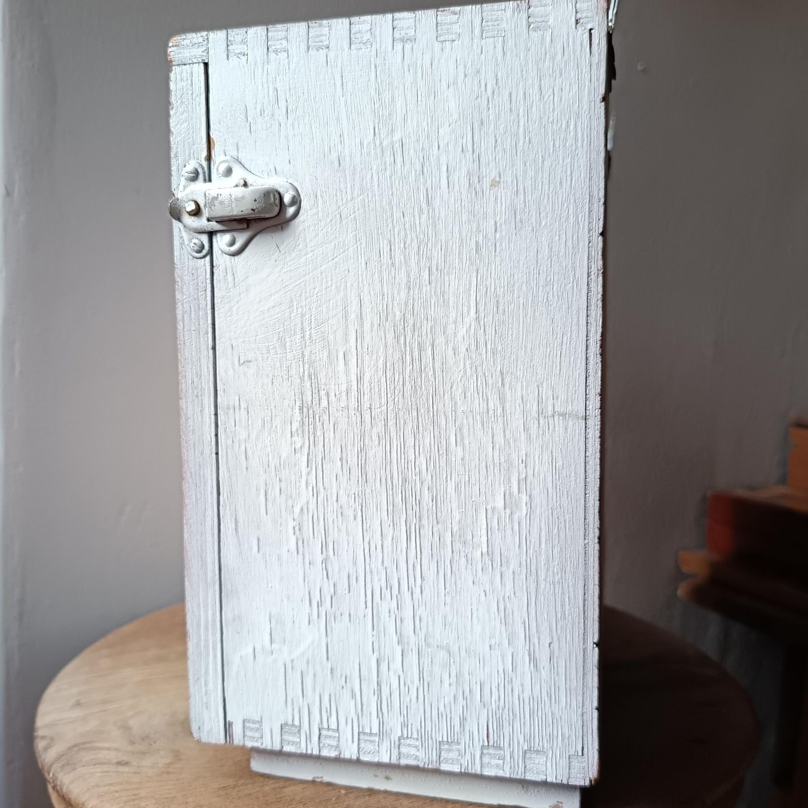 Vintage First Aid Cabinet, Handmade Small Wooden Box With Shelves. Unique Piece. Door Opens Down And Outwards. photo vintage
