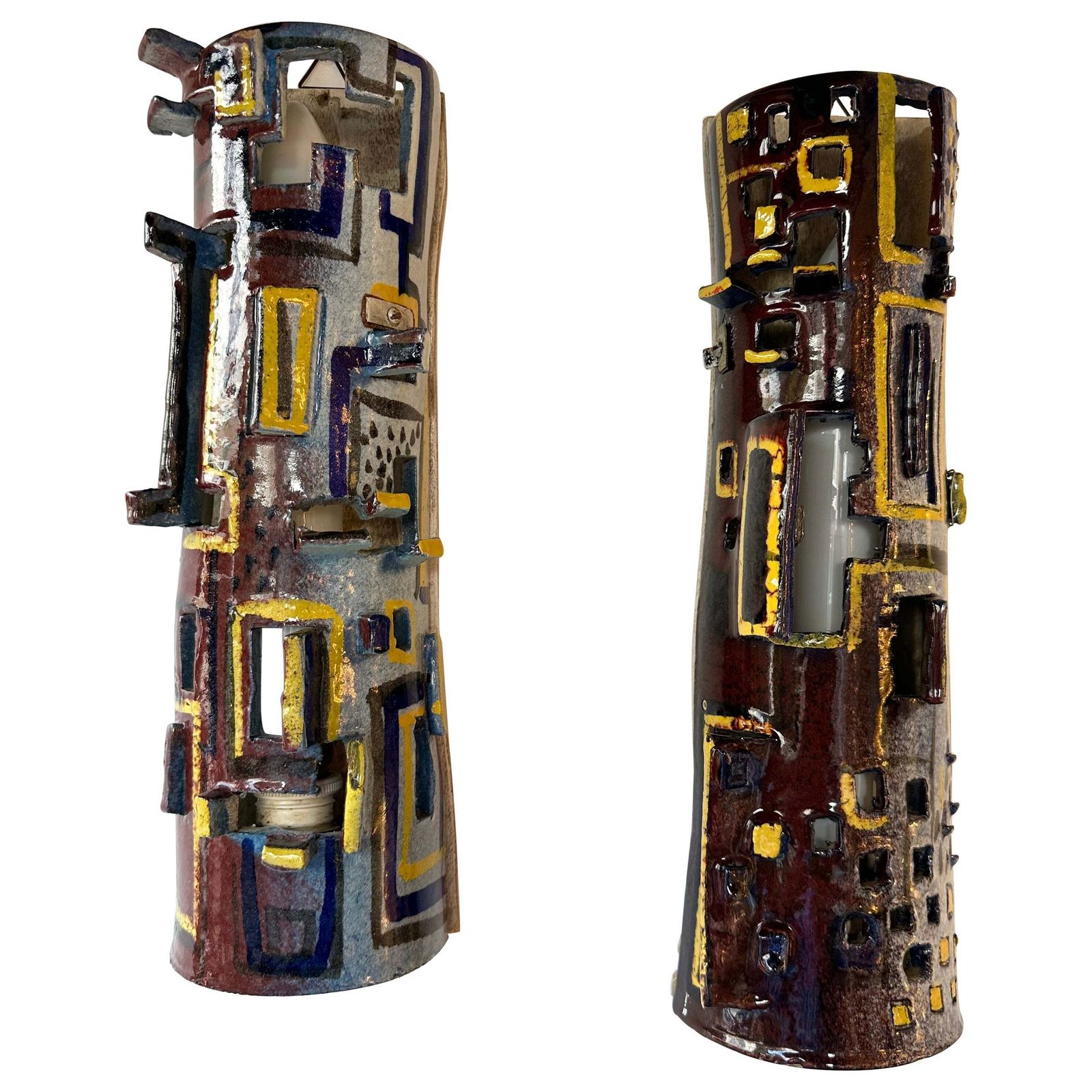 Pair Of Sconces Ceramic Enameled Sculpture. Italy, 1960s