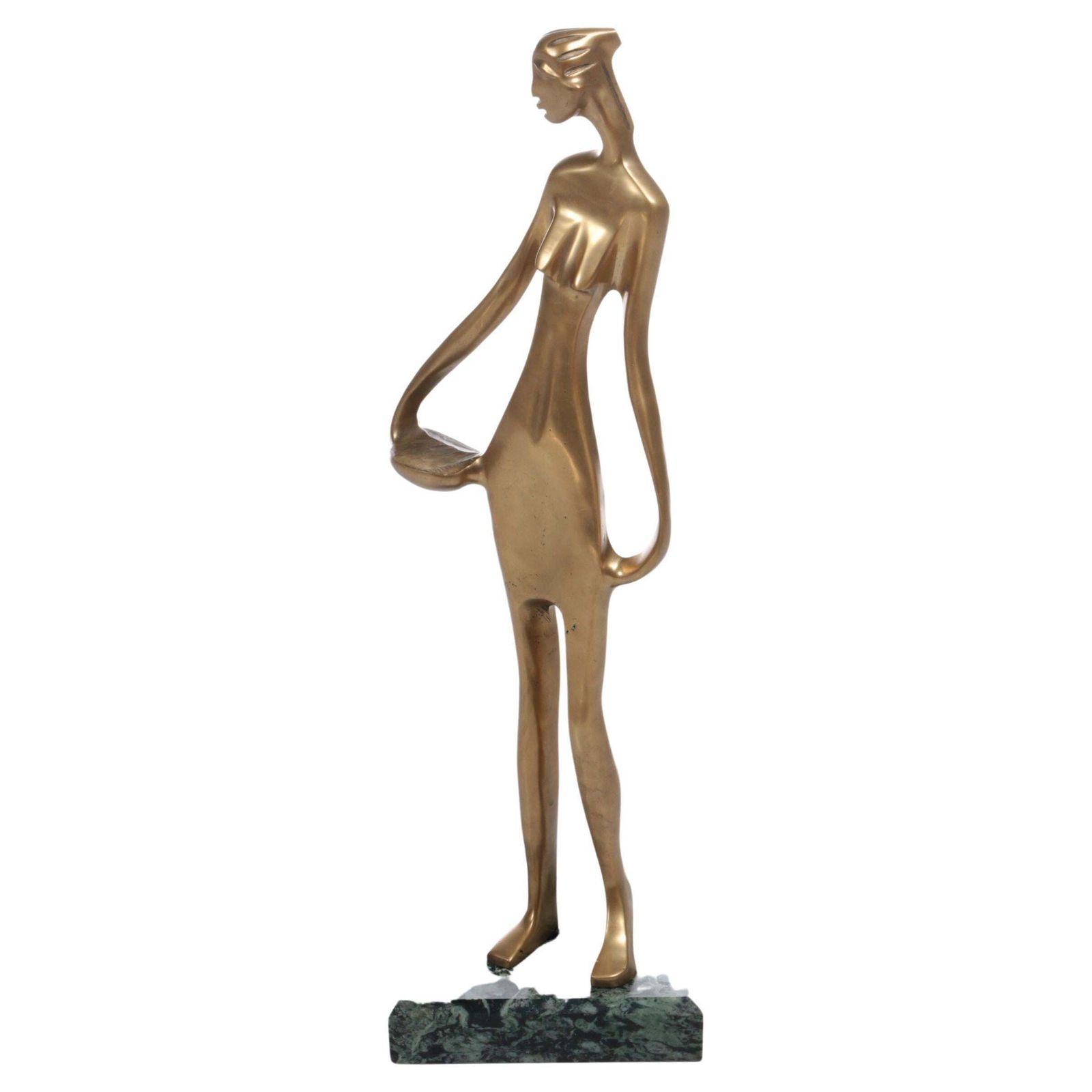 Brass Art Deco Statue Of An African Woman On A Marble Base, 1970s